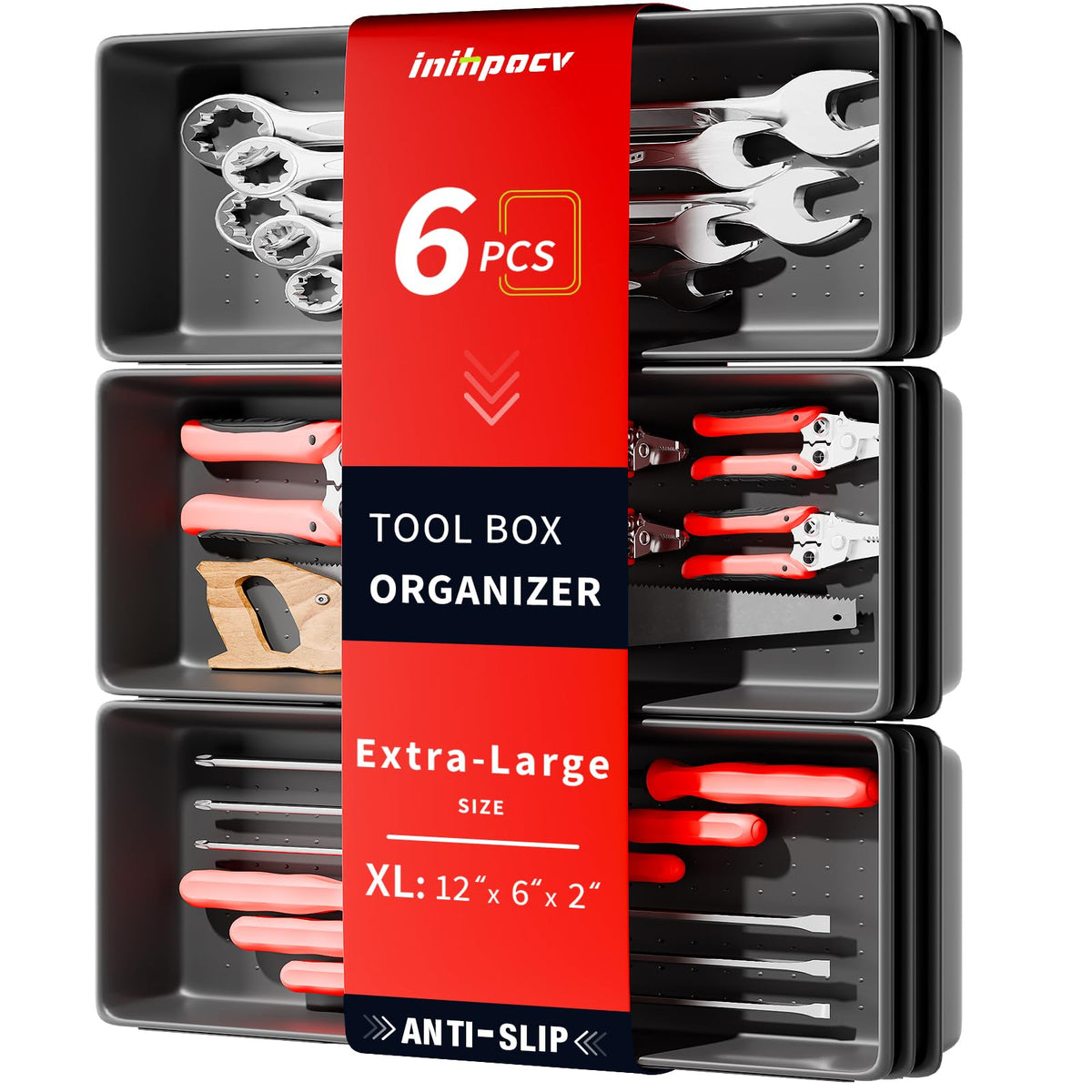 【6 PCS Extra-Large】 Tool Box Drawer Organizer Trays with Non-slip Pads, Heavy-Duty Tool Chest