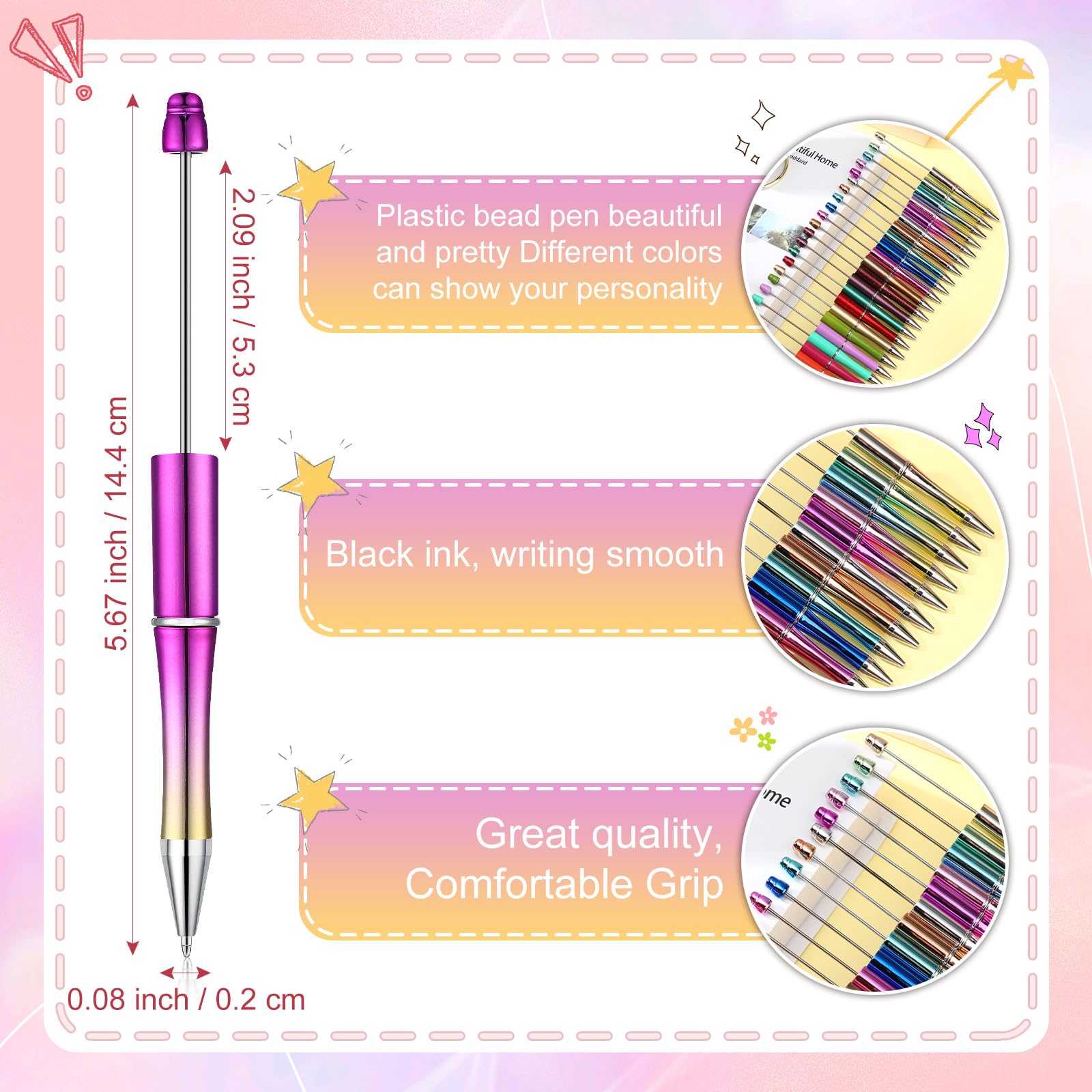 Kosiz 150 Pcs Plastic Beadable Pen Bulk, Metallic Colors