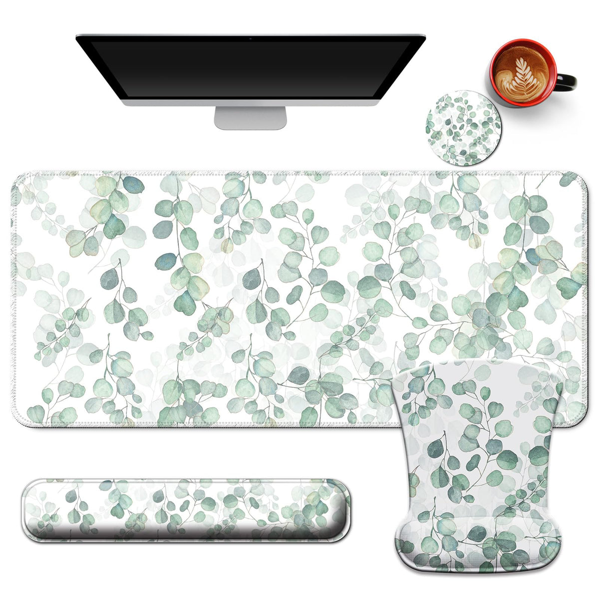VINEBURY Desk Mat Set Keyboard and Mouse Pad with Wrist Rest Support