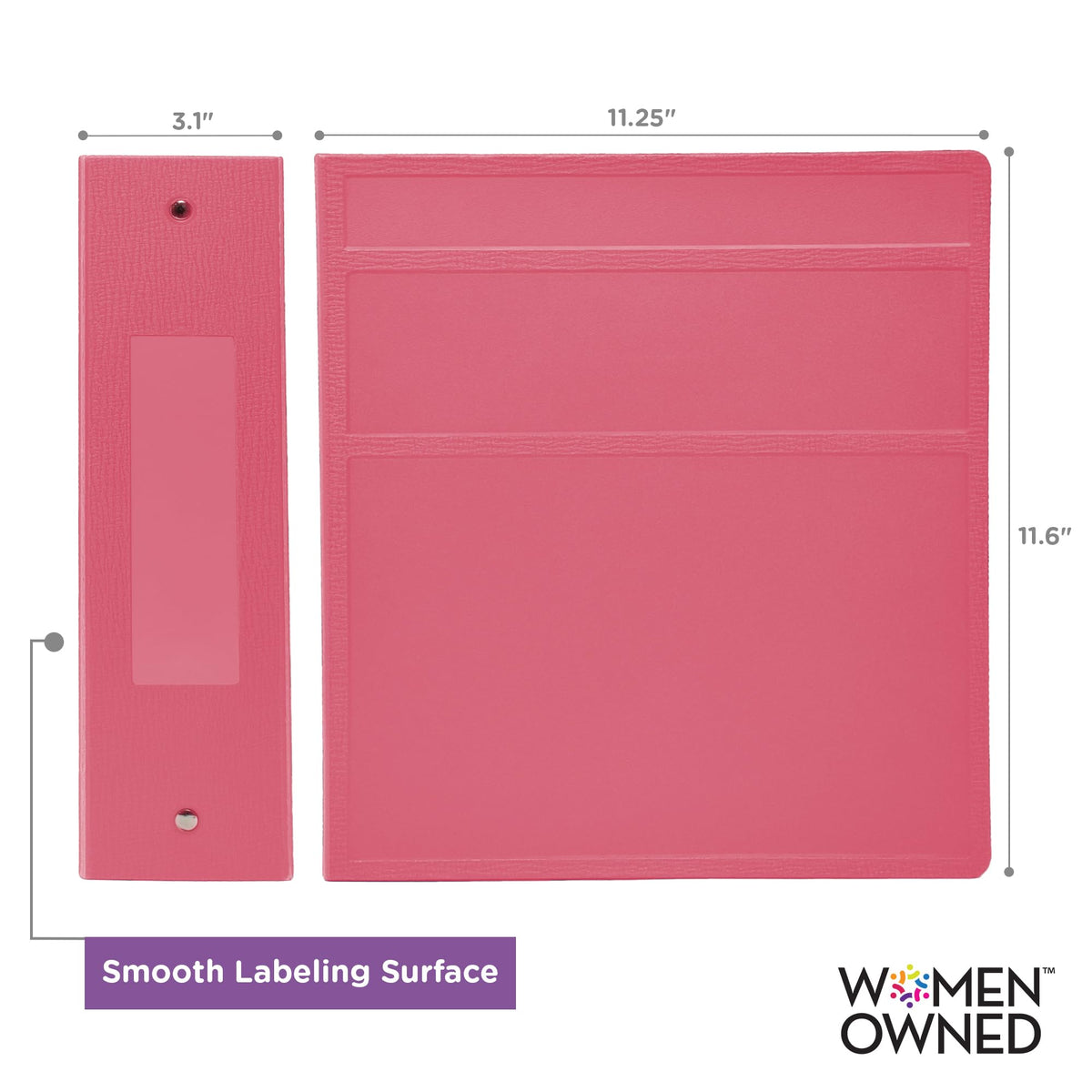 Carstens 3-Inch Heavy Duty 3-Ring Binder - Side Opening, Bubblegum Pink, Durable Plastic, Precision