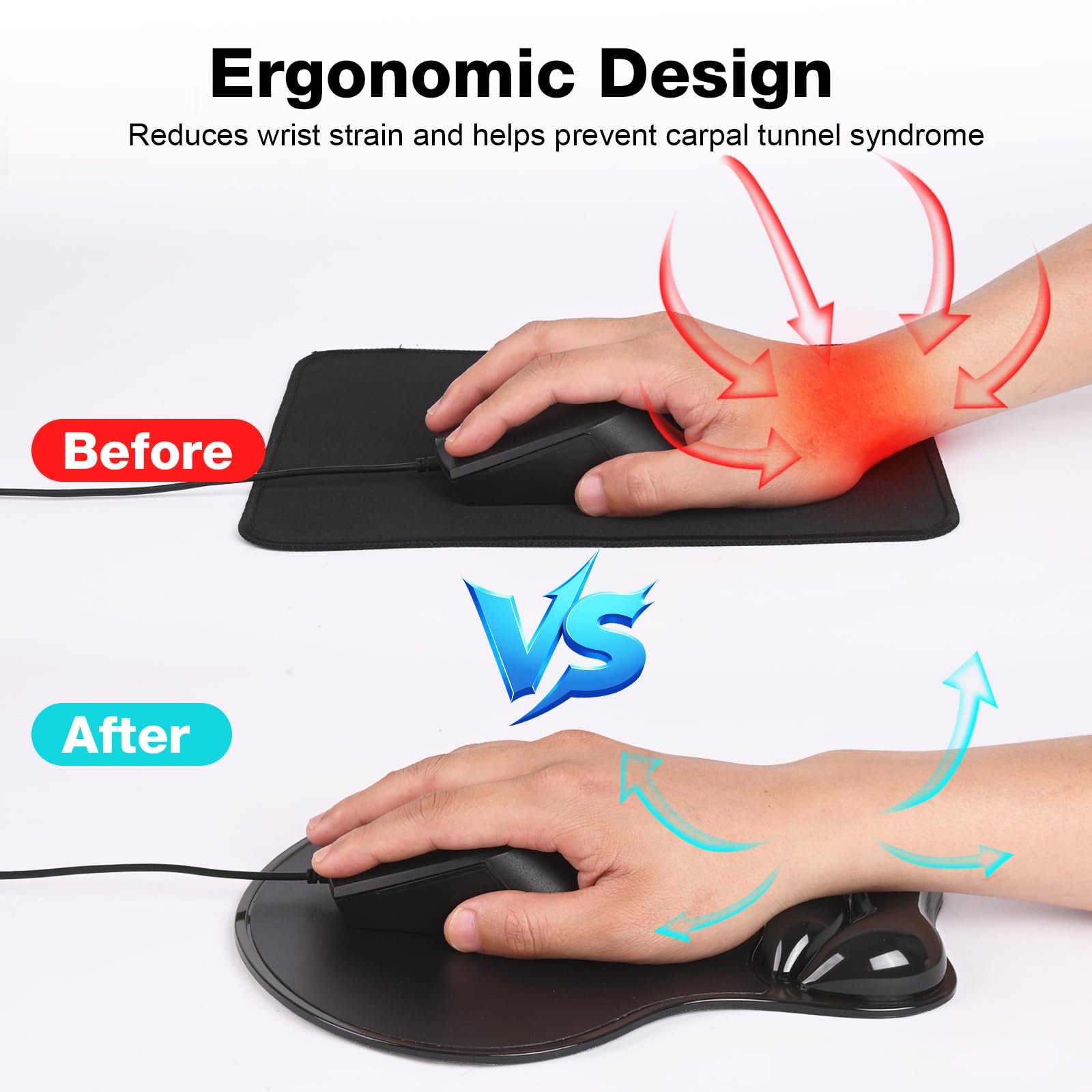 Laokiiy Gel Mouse Pad with Wrist Rest, Ergonomic for Laptop, Non-Slip Base
