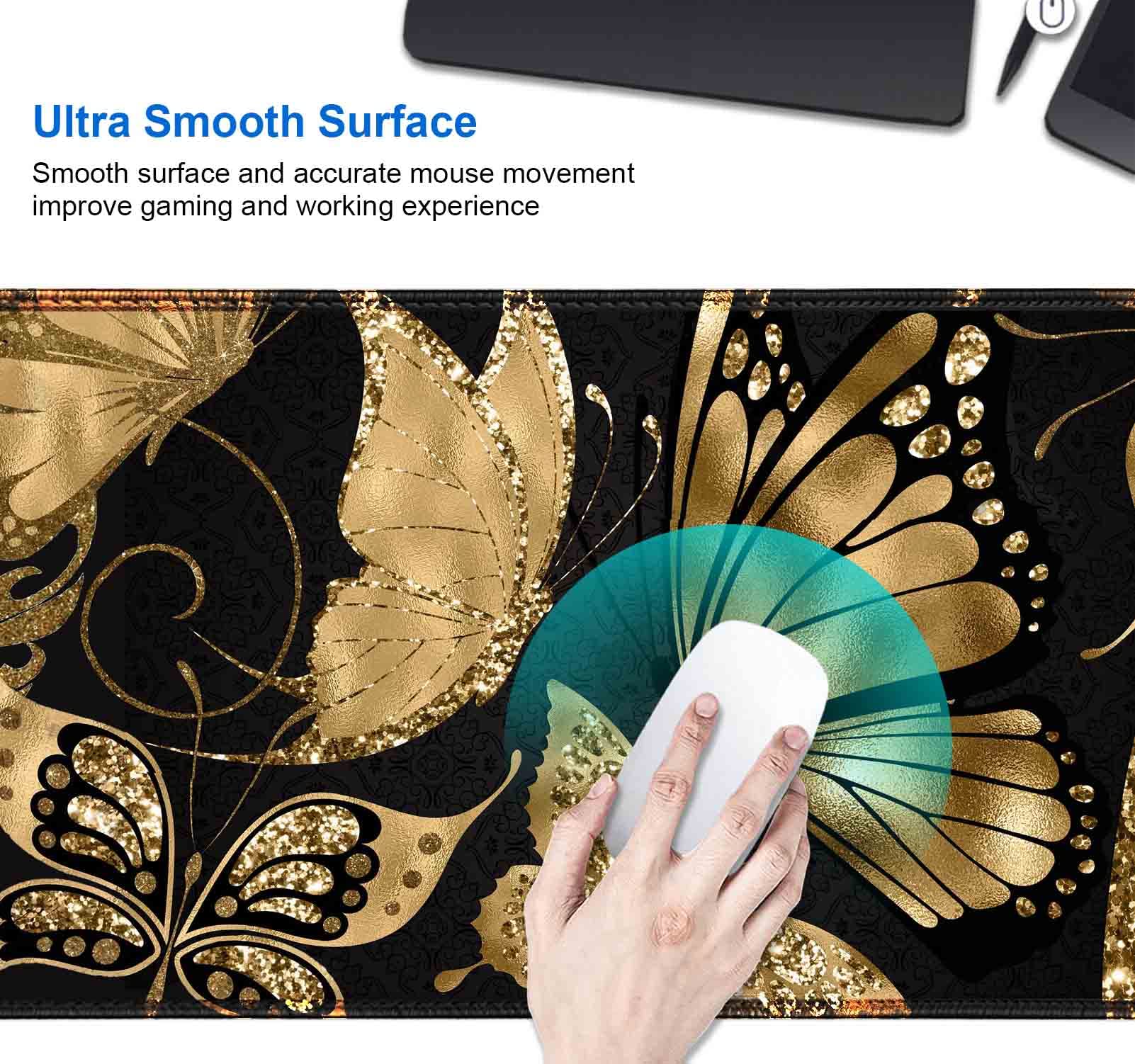 IMAYONDIA Black and Gold Desk Mat (35.4x15.7 in), XL XXL Gaming Large Mouse Pad, Non-Slip Rubber