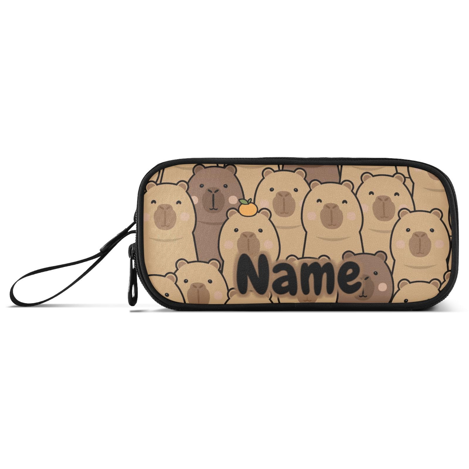 BOENLE Custom Cute Capybara with Orange Pencil Case Box Boys Girls Personalized Name Large Pencil