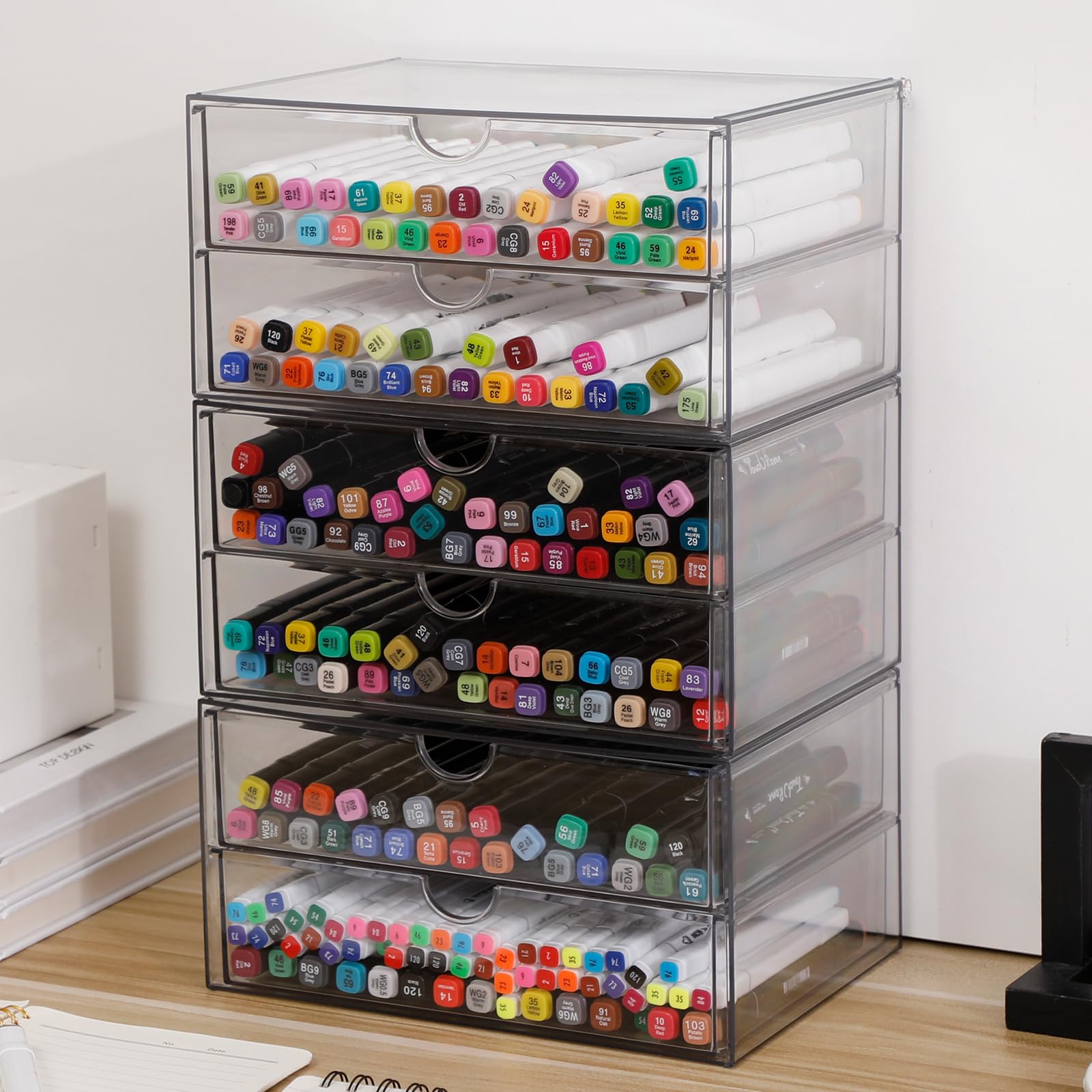 NINEWEEN Clear Desk Drawer Organizer, 6 Drawers, Plastic