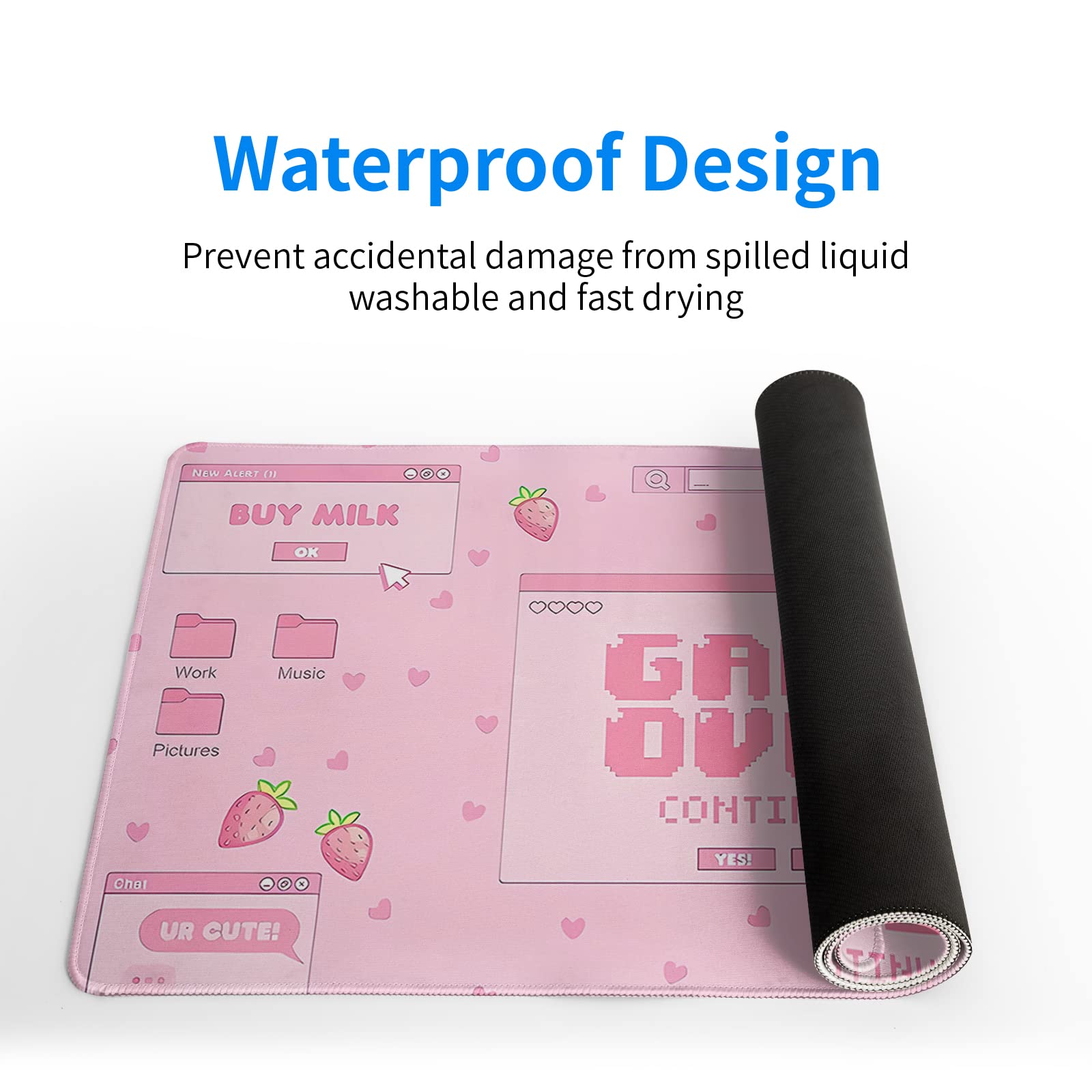 Pink Gaming Mouse Pad 31.5x11.8 Inch Pastel Game Over Large Mousepad Kawaii Office Decor for Women
