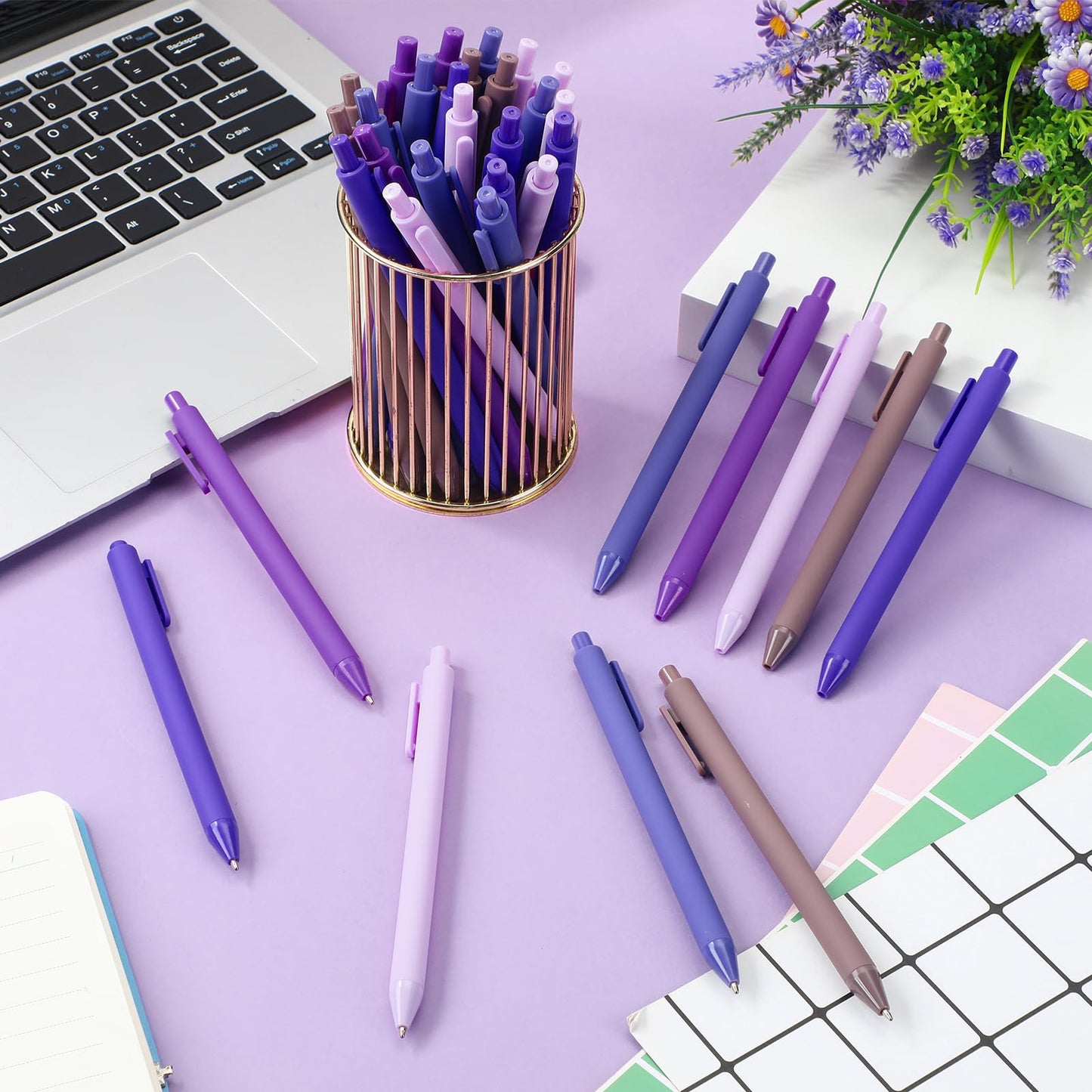 Dinifee 100 Pcs Ballpoint Gel Pens Bulk Retractable, Purple Series