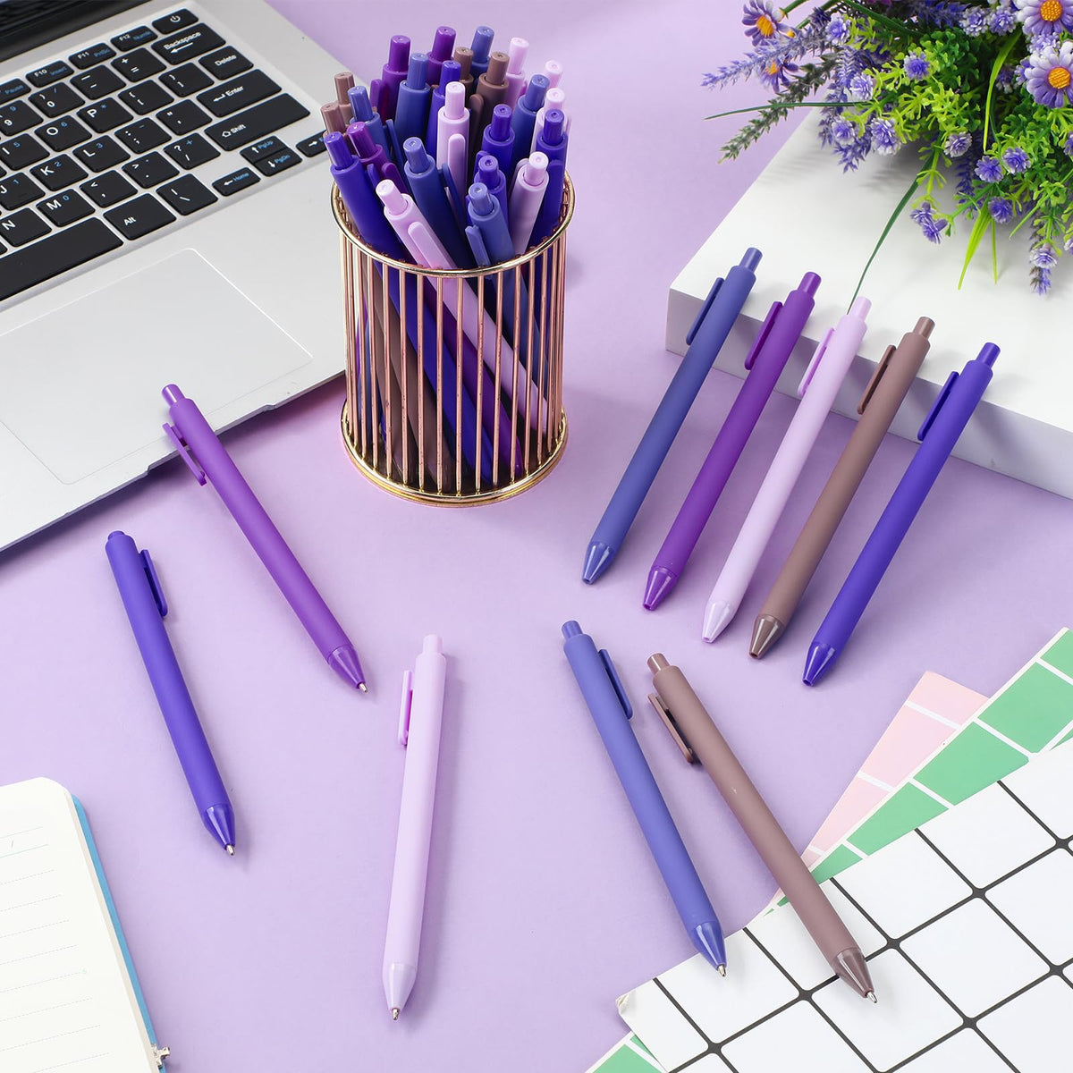 Dinifee 100 Pcs Ballpoint Gel Pens Bulk Retractable, Purple Series