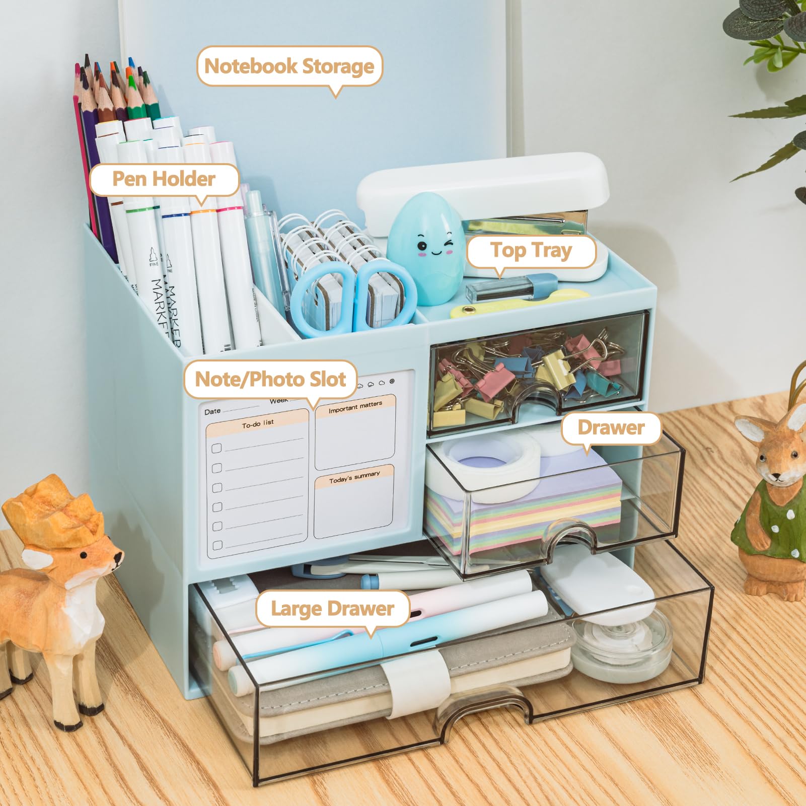 QIYVLOS Desk Organizer with 3 Drawer, Multi-Functional Pencil Pen Holder for Desk, Desk Organizers
