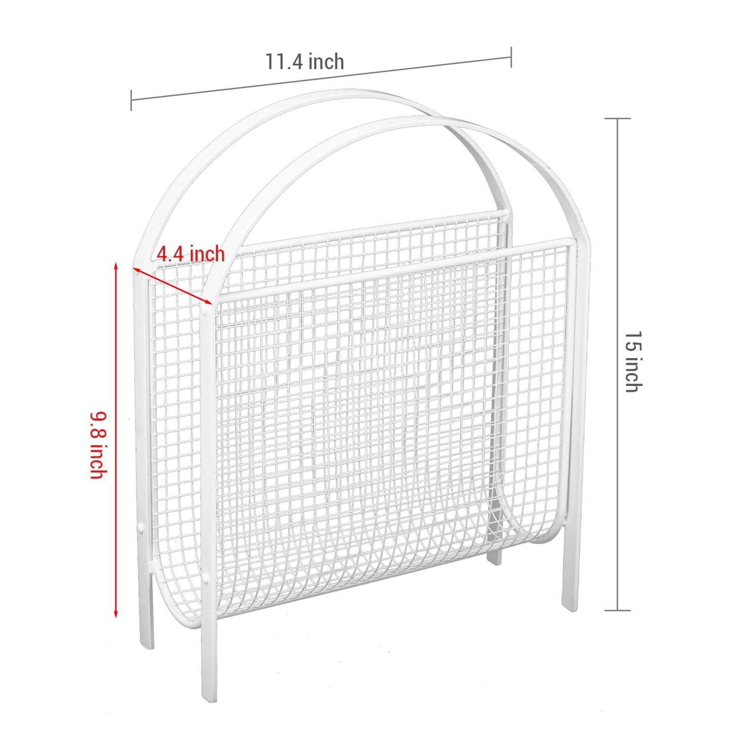 MyGift White Metal Mesh Magazine Rack, Mid Century Freestanding Holder