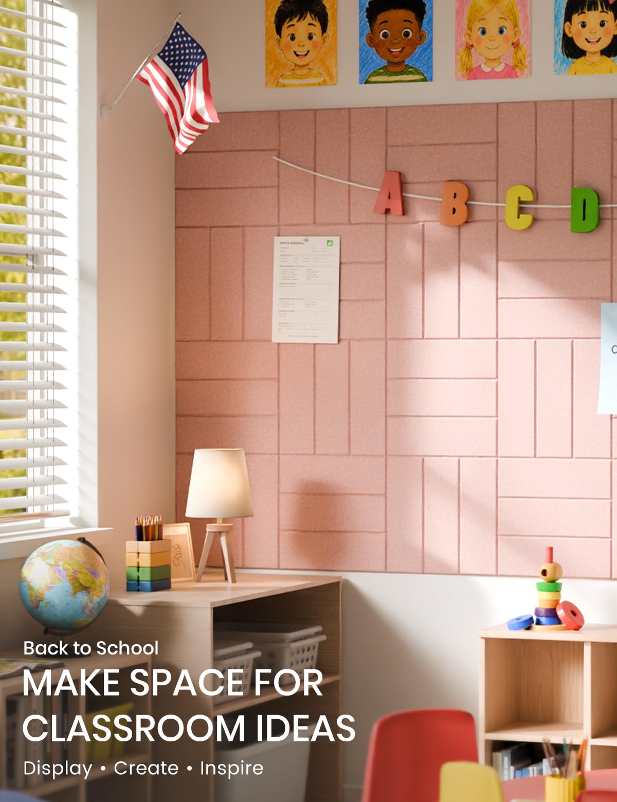 Fluxynara 28" X 18" Cork Board Alternative, Wide Stripe, Pink