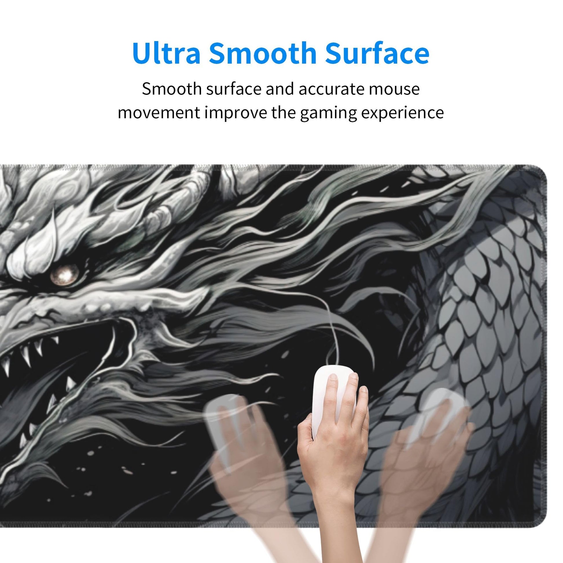 DNOVING Large Size Eastern Dragon Print Gaming Mouse Pad 31.5 x 12 Inch, Stitched Edges, Anti-Slip