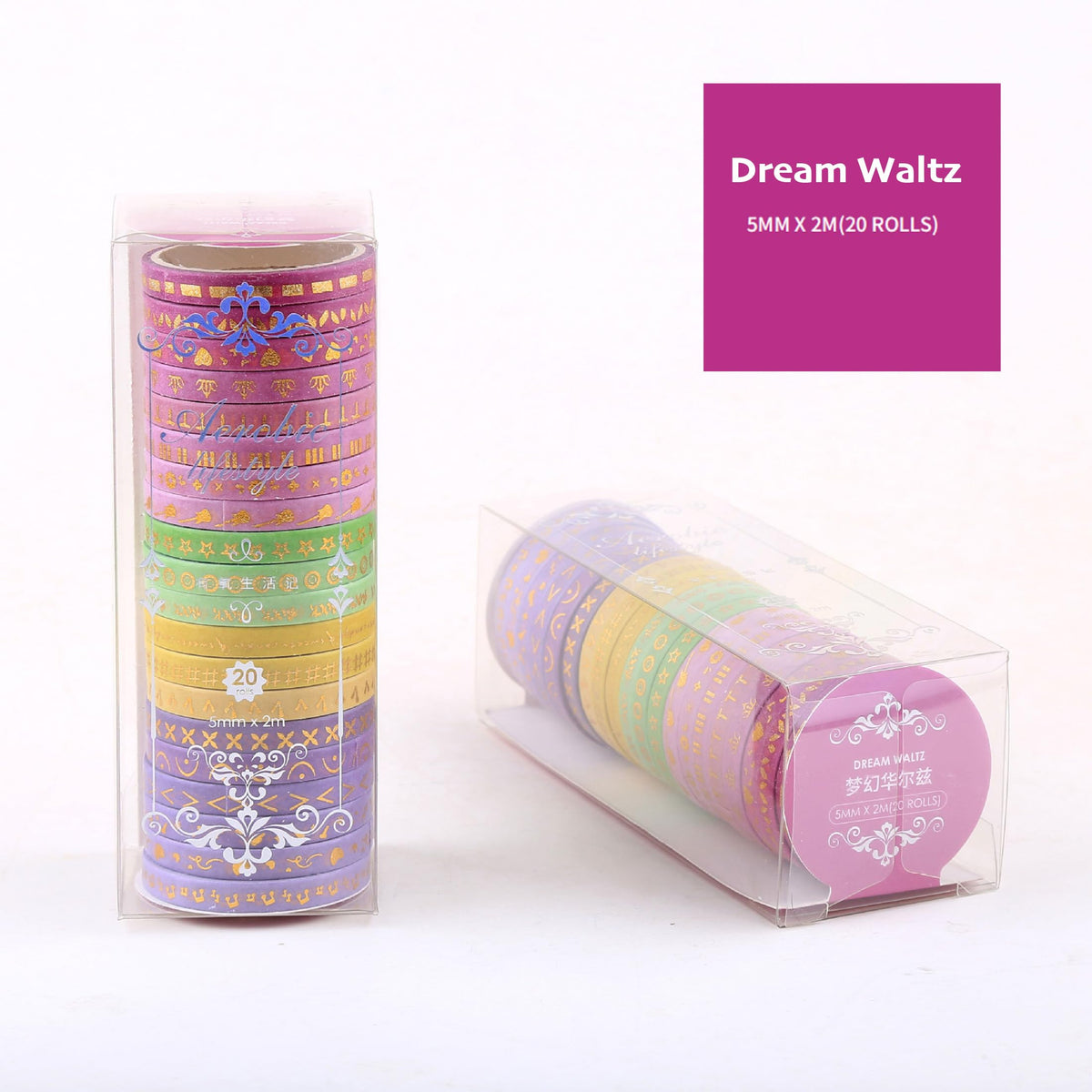 YUBX Skinny Gold Washi Tape Set Basic Foil Print Decorative Masking Tapes for Arts, DIY Crafts