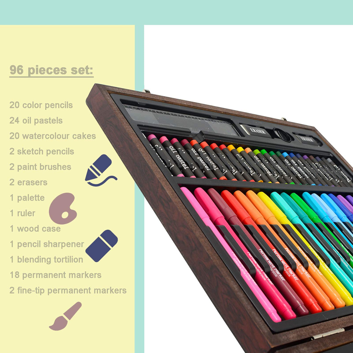 Darnassus Wood Art Set, Art Box & Drawing Kit Color Set, Art Supply Gift For 4-12 Age, Art Kit with