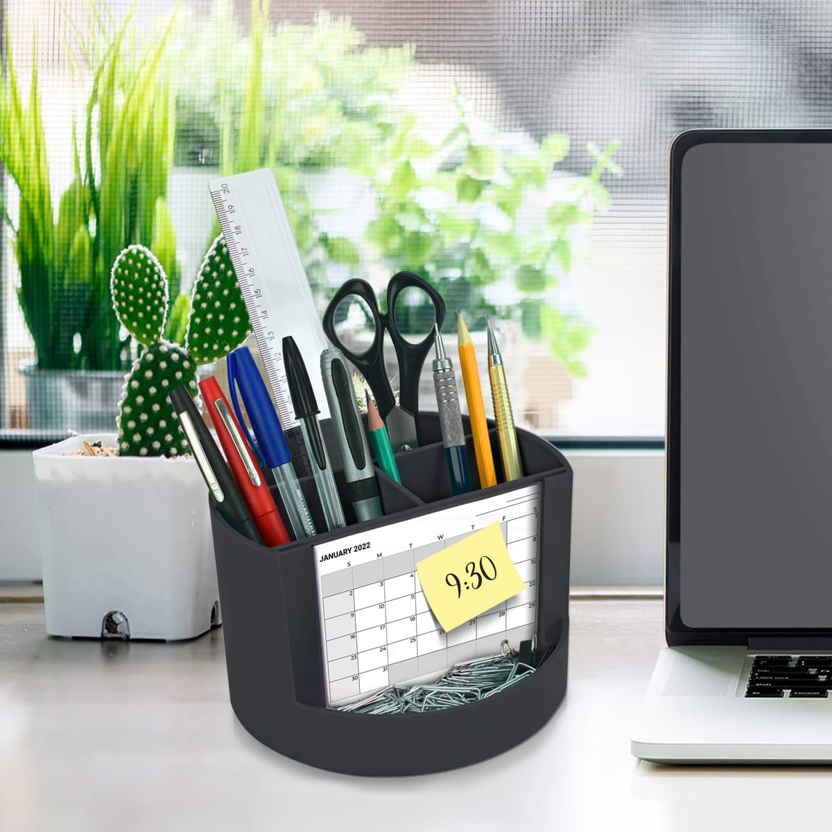 Acrimet Compact Desktop Organizer, 4 Spacious Slots, Round Pencil and Accessories Holder with Photo