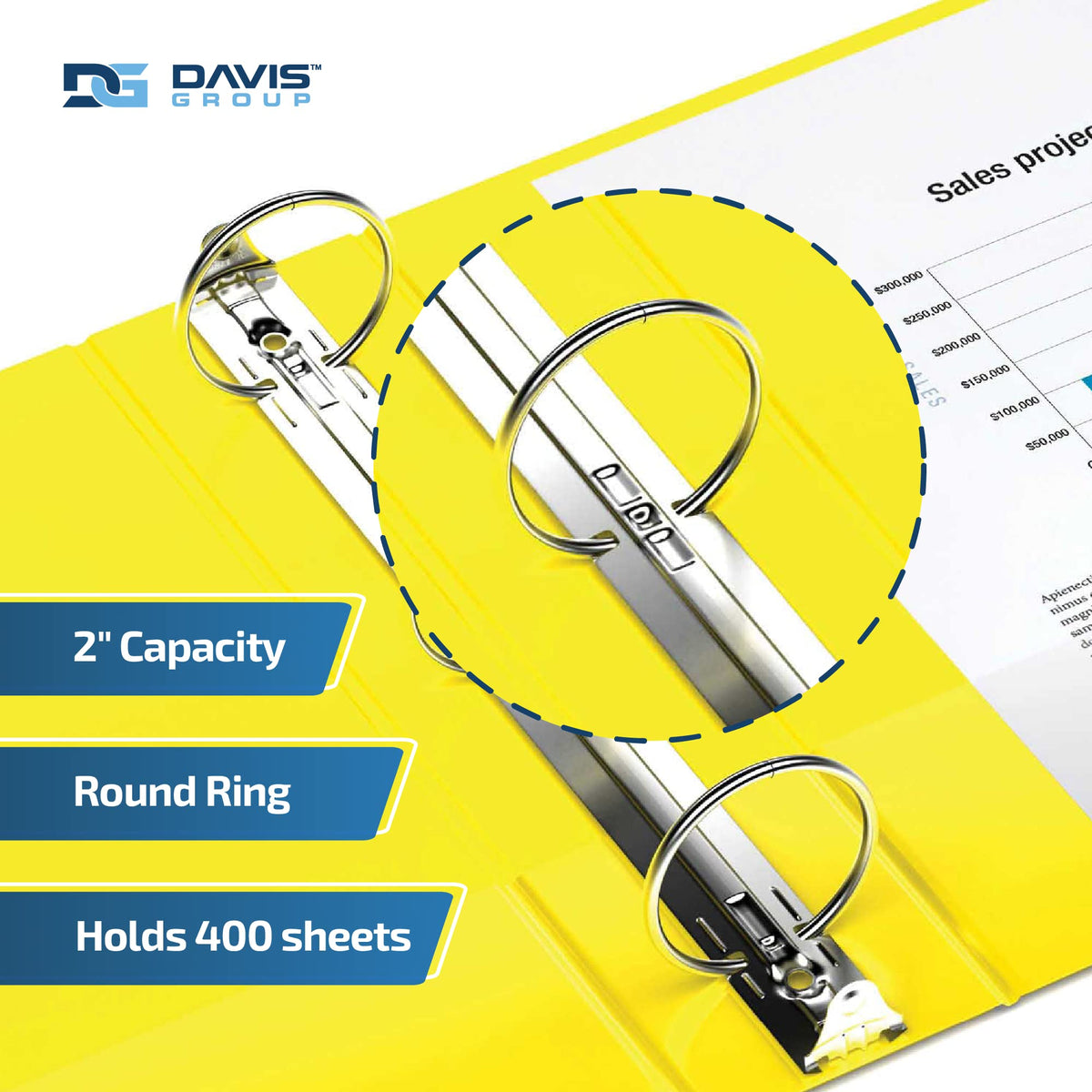 Easyview 3-Ring Binder, Clear-View Cover, 2" Round Rings, Yellow, 6 Pack