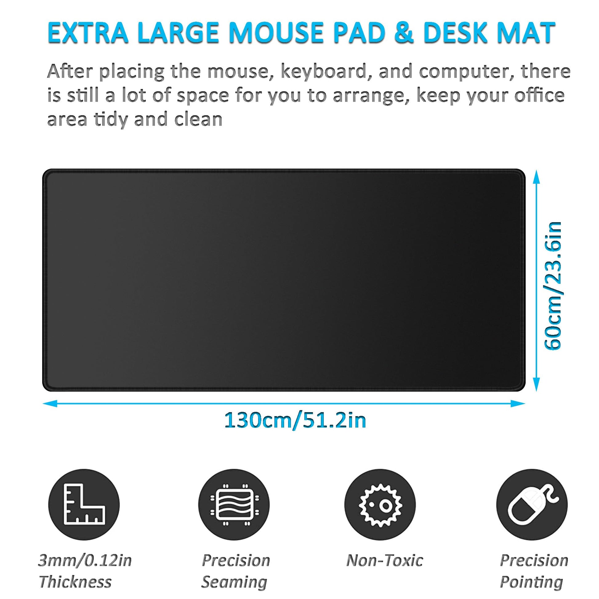 LL-COEUR XXL Black Mouse Pad Gaming Keyboard Mat Laptop Office Desk Mat (51.1" x 23.6" x 0.12")
