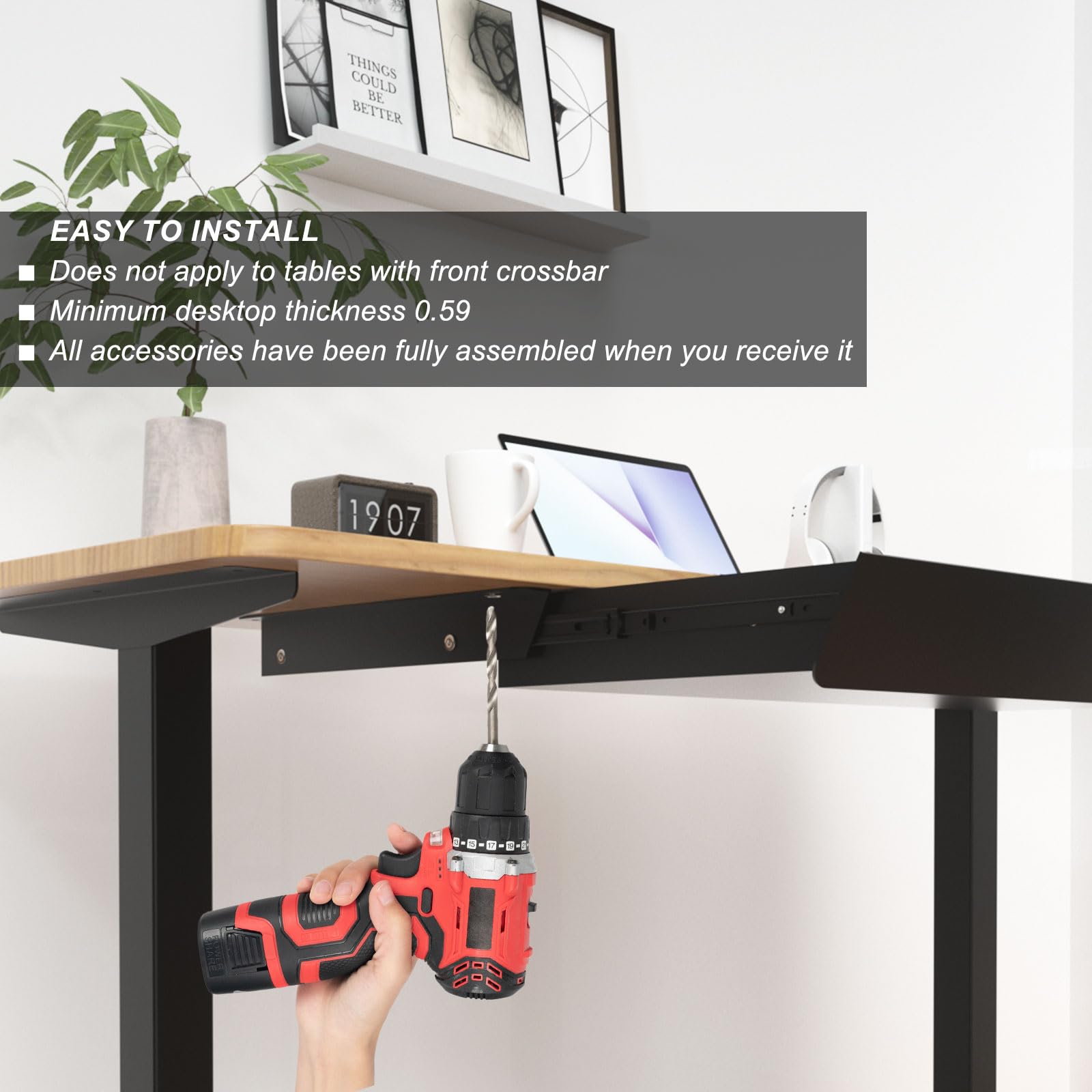 Gaxomo Under Desk Drawer with Removable Tray, 22.4" Wide 2-in-1 Organizer – 60° Ergonomic Tilt
