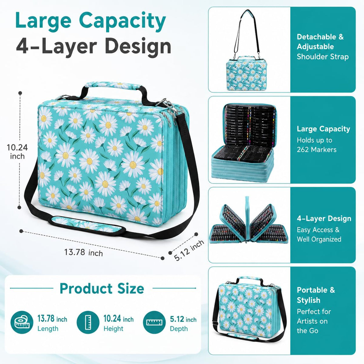 Lbxgap 224-Slot Marker Organizer Bag, 4-Layer Case with Strap