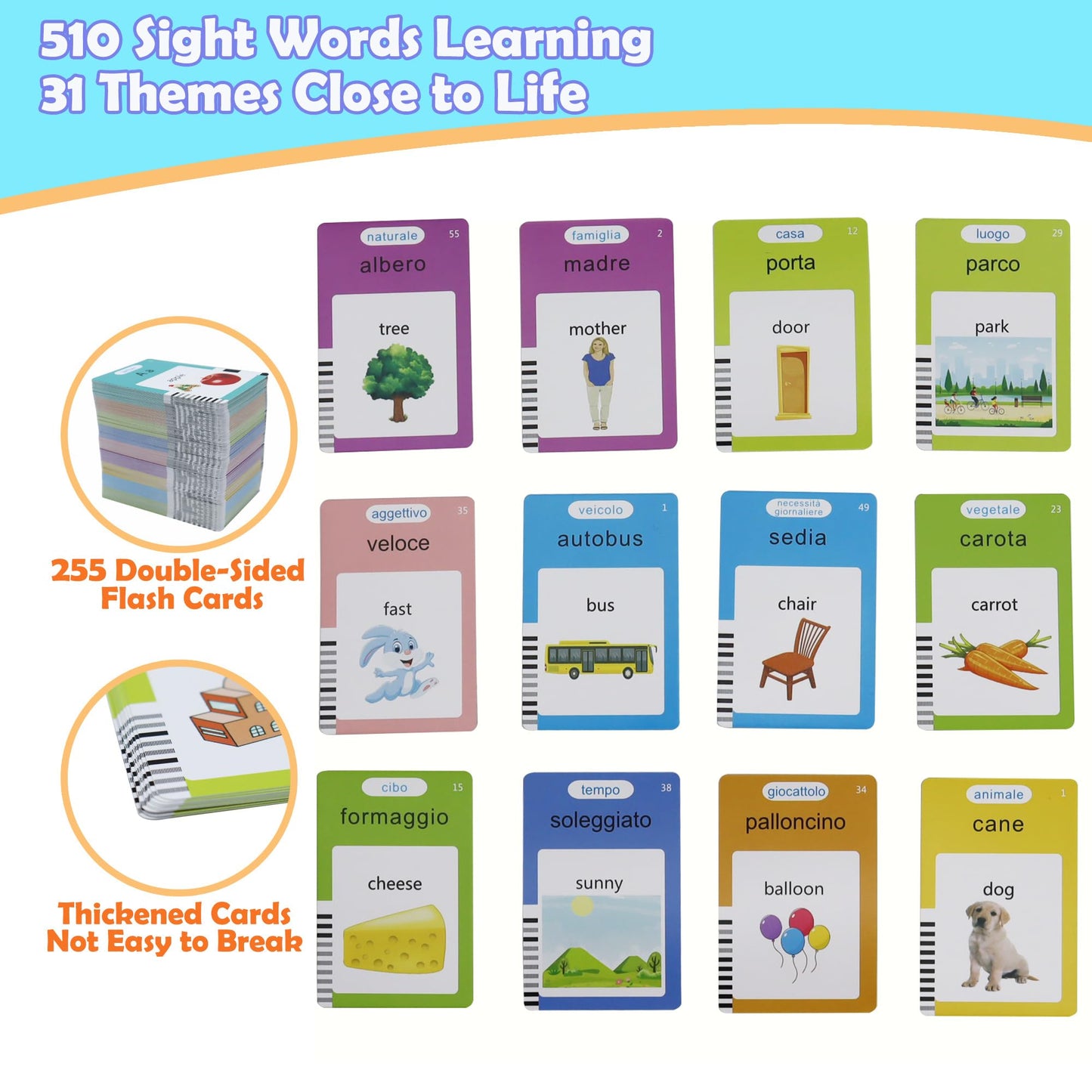 MAYAPHILOS Italian and English Talking Flash Cards with 510 Sight Words