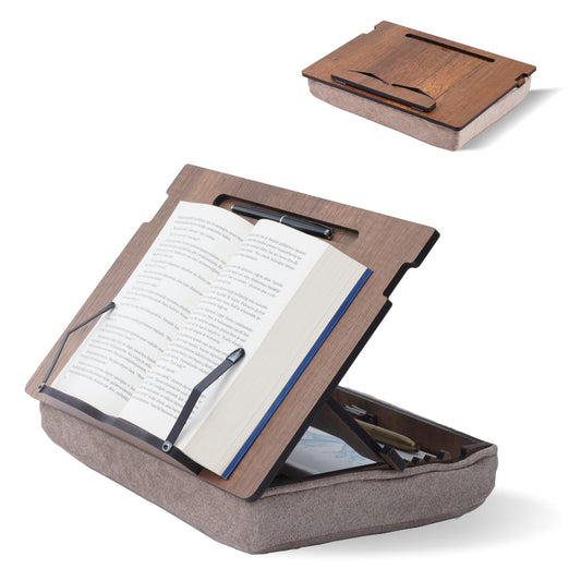 Vigo Wood Lap Reading Desk with Cushion, Adjustable Incline Book Stand with Storage Compartment