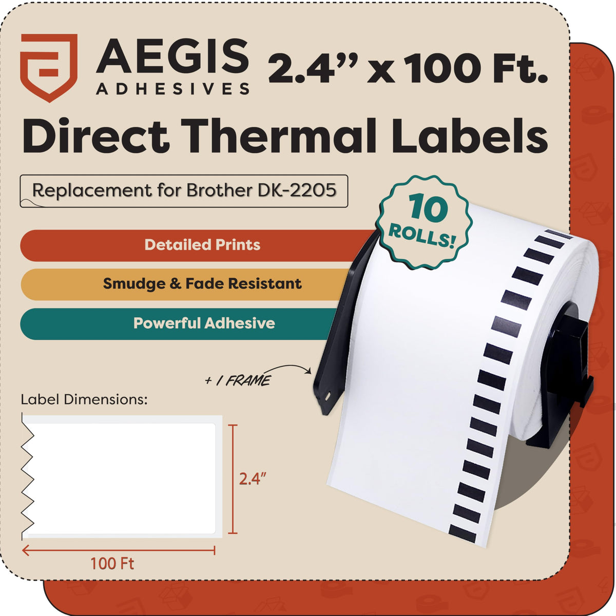 Replacement for Brother DK-2205, 2.4" Continuous Roll Direct Thermal Labels