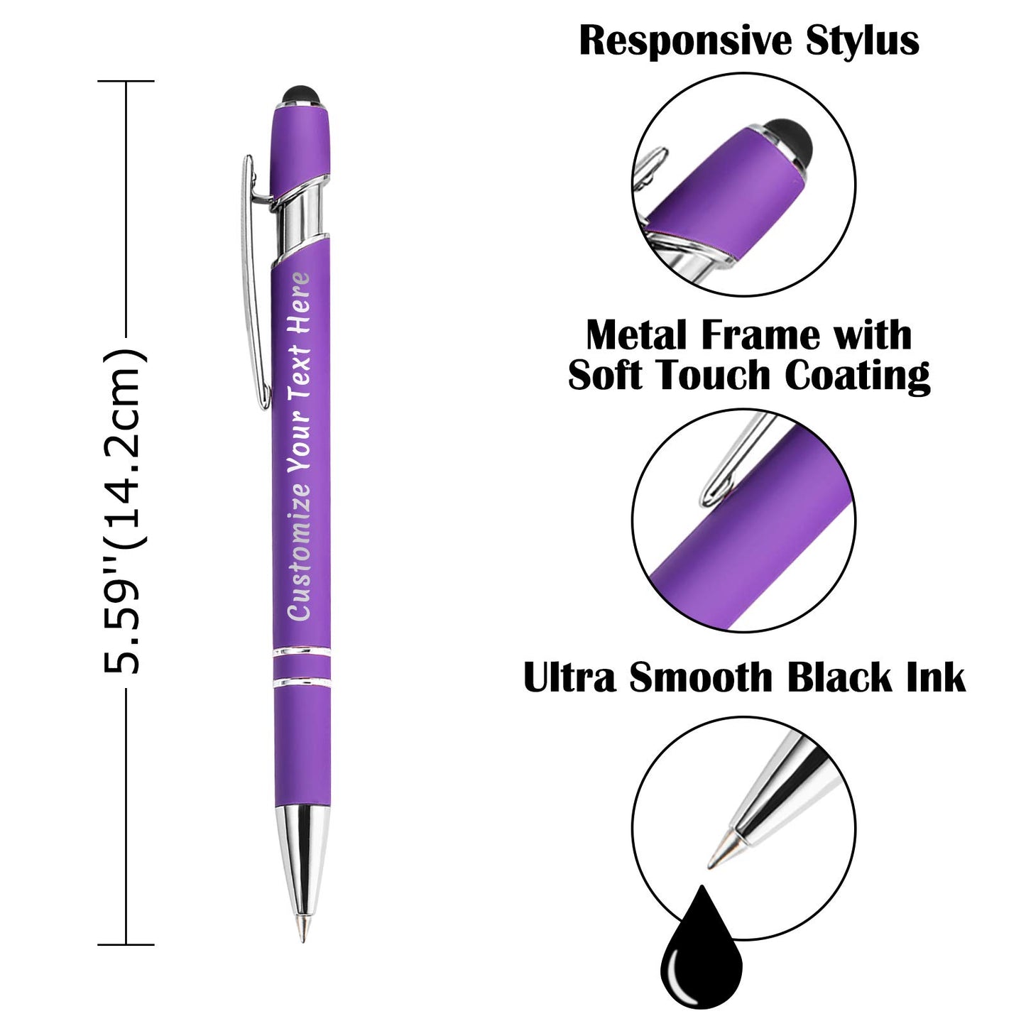 Aolun Personalised Pen,Custom Engraved Ballpoint Pen with Stylus,Soft Touch Metal,Enter Name,Logo