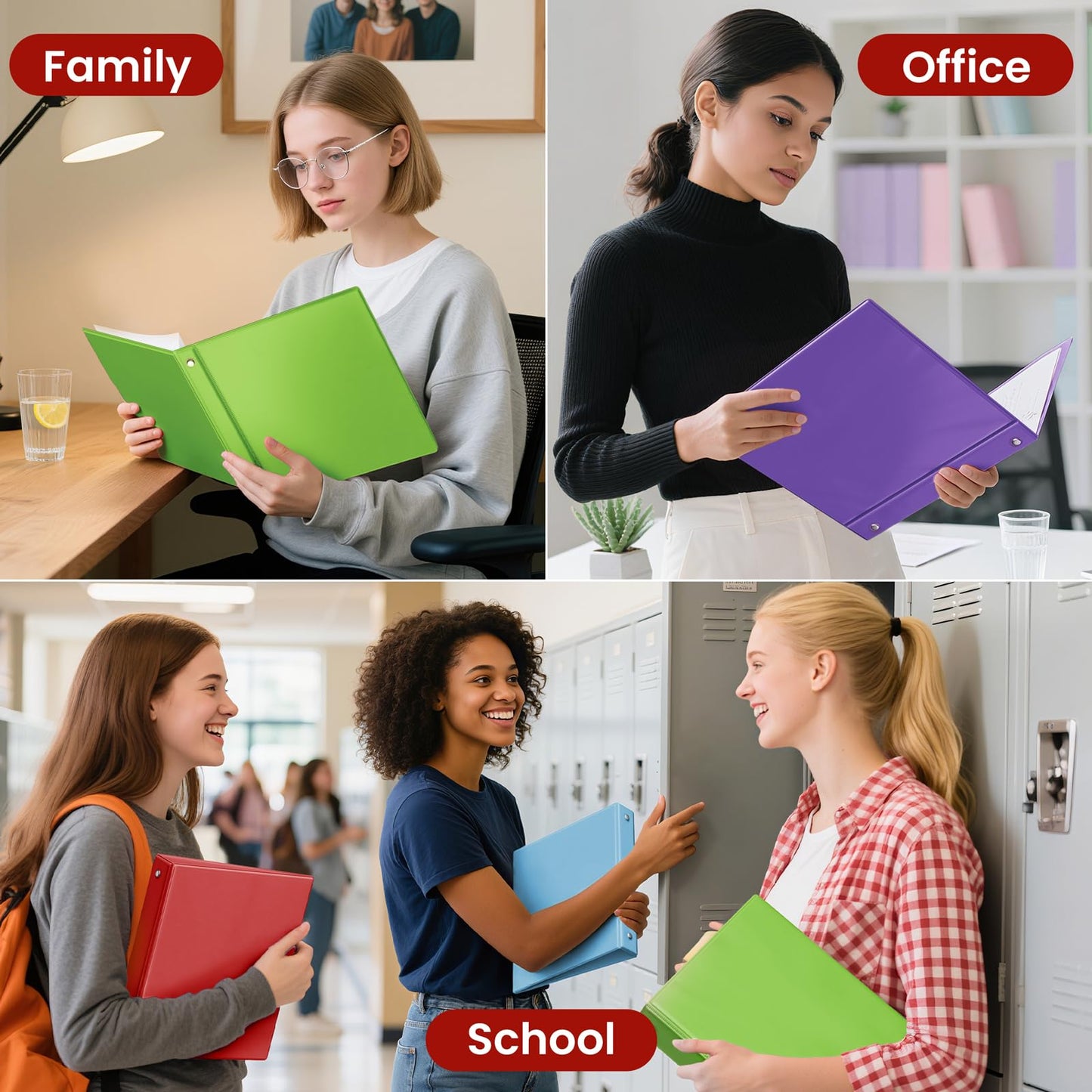 SUNEE Binders 2 Inch 3 Ring 4 Pack, 2" Classic 4-Color Binder Set (8.5x11 Inches) for Office
