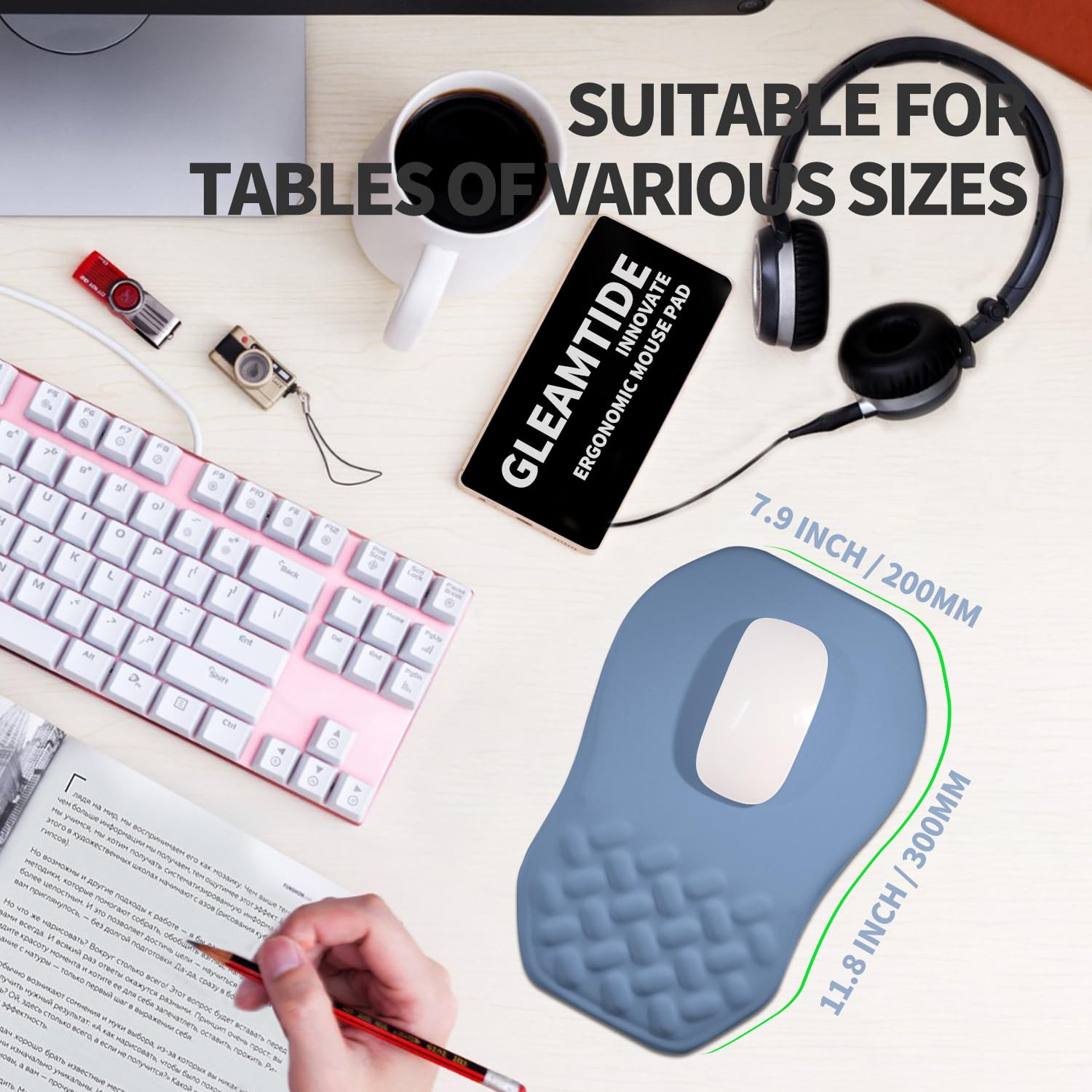 Gleamtide Ergonomic Raised Mouse Pad Wrist Support with Bilateral Slope Memory Foam Mousepad for