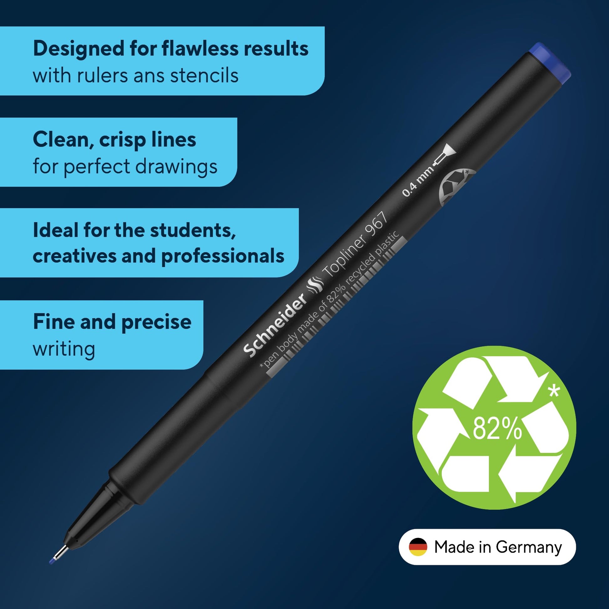Schneider Topliner 967 Fineliner Pen - Blue (Pack of 10)