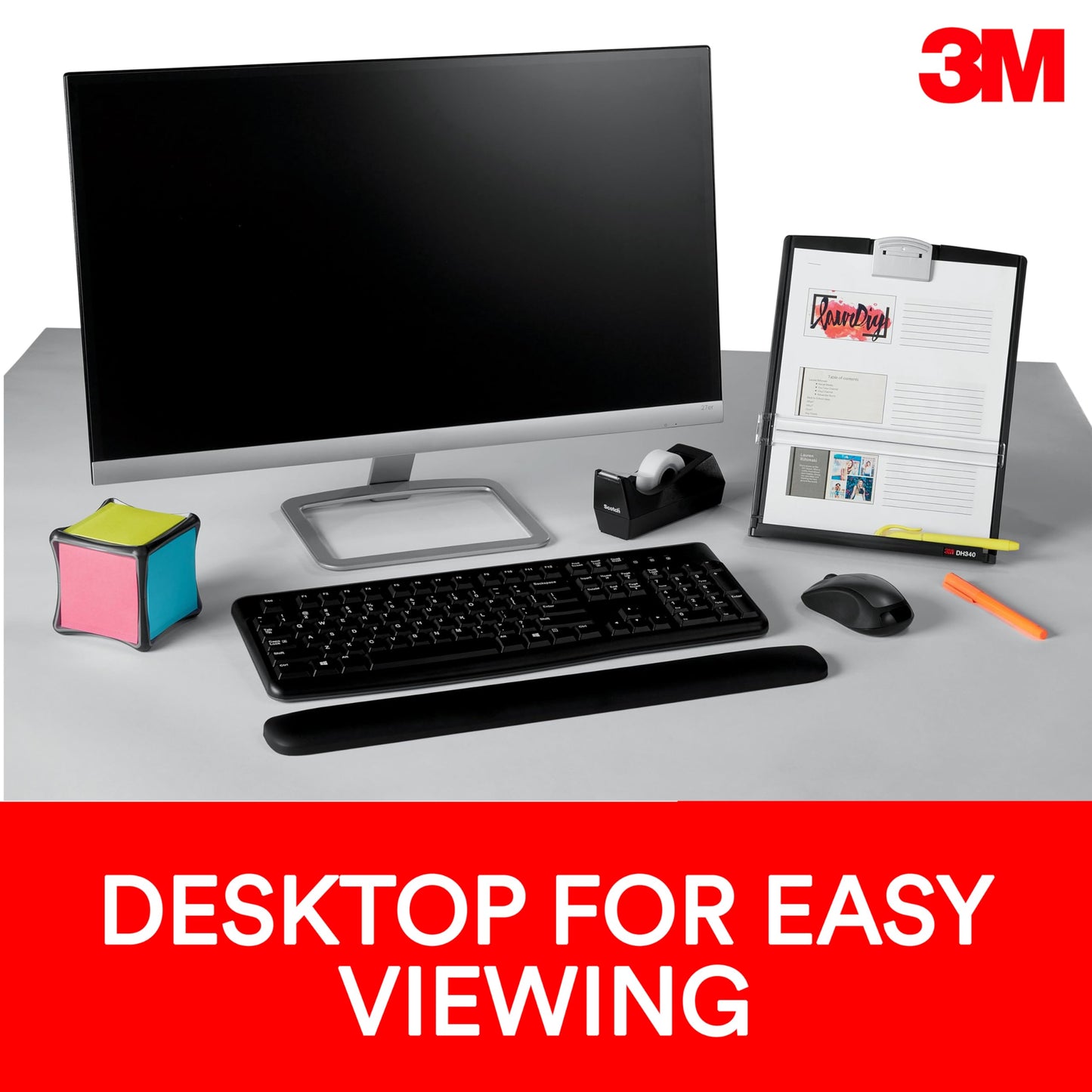 3M Desktop Document Holder for Monitor, 3.375 in x 12.0 in x 1.75 in