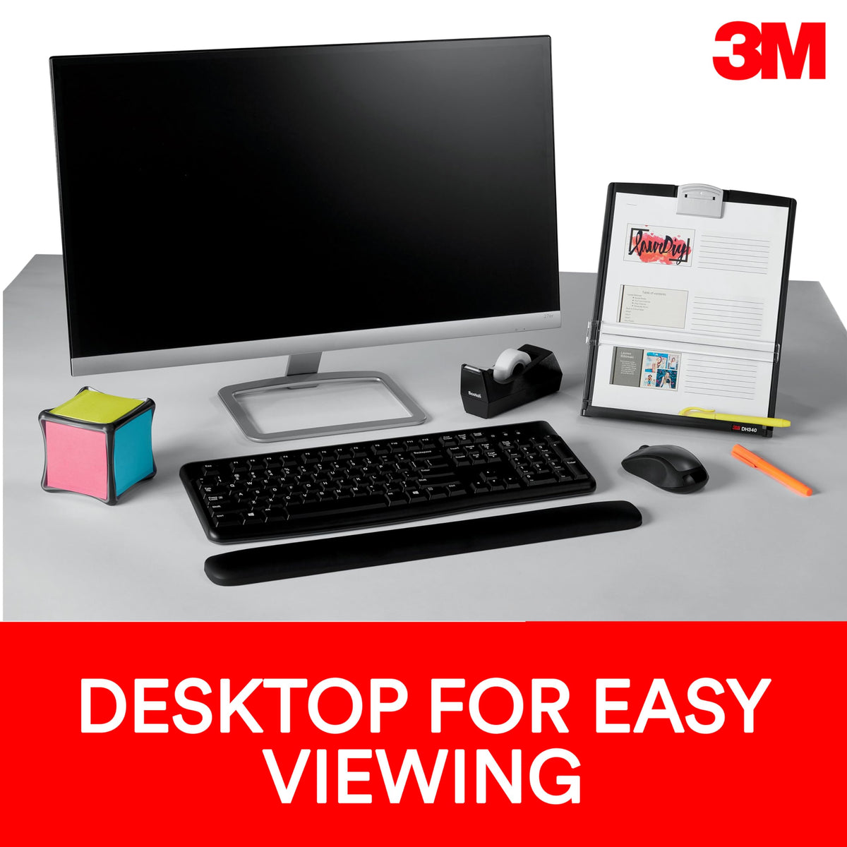 3M Desktop Document Holder for Monitor, 3.375 in x 12.0 in x 1.75 in