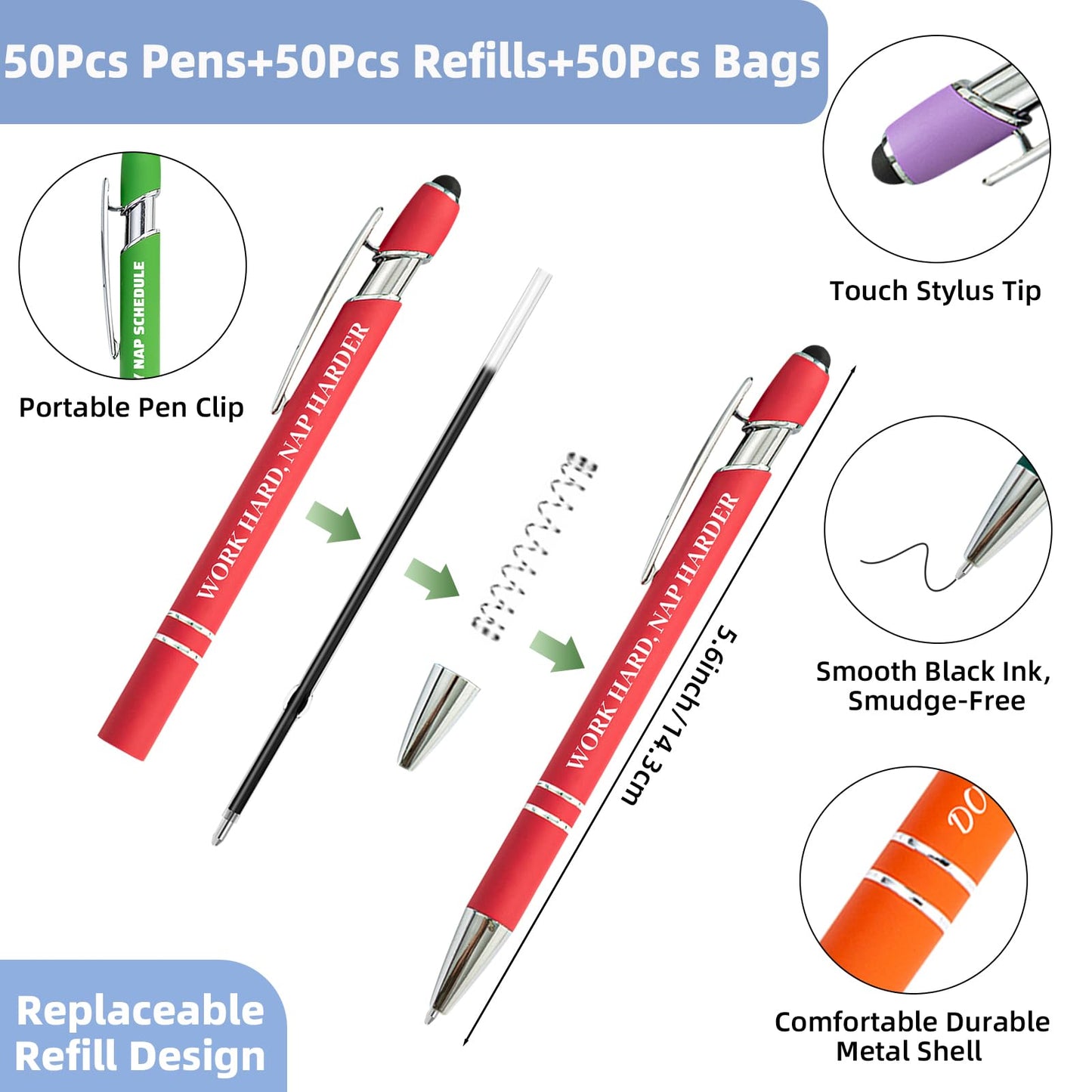150 Pcs Funny Sarcastic Pens - 50 Set Ballpoint Pens with Refills & Bags,Fun Pen with Snarky