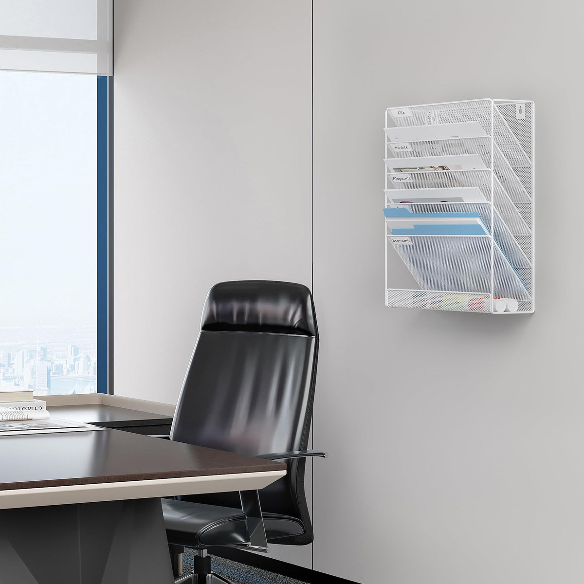 EasyPAG 5 Tier Wall File Holder, Mesh Hanging Folder Organizer with Classify Label, Versatile Desk