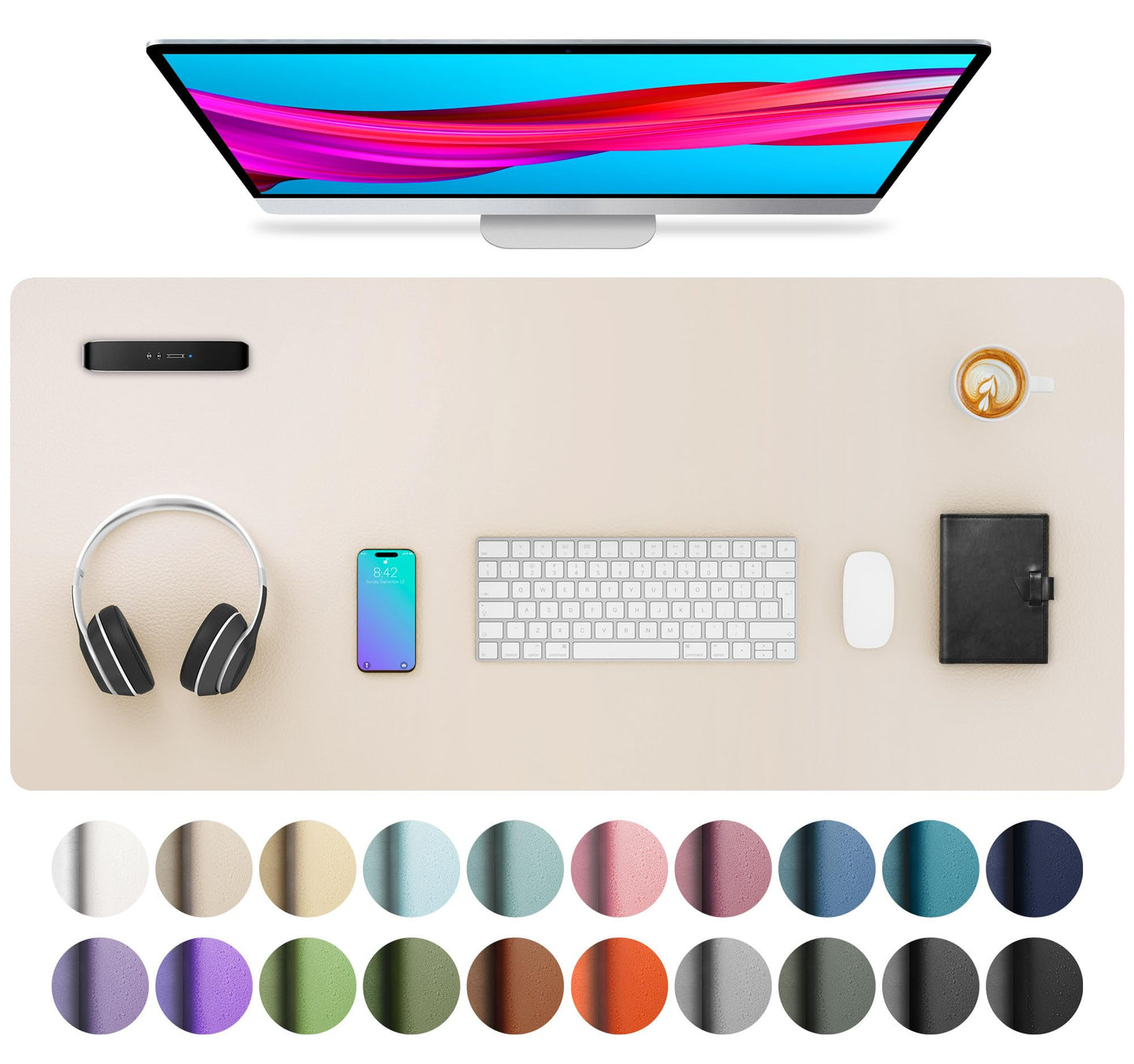 Aothia Large PU Leather Desk Pad Protector – Non-Slip Mouse Pad & Writing Mat for Office/Home