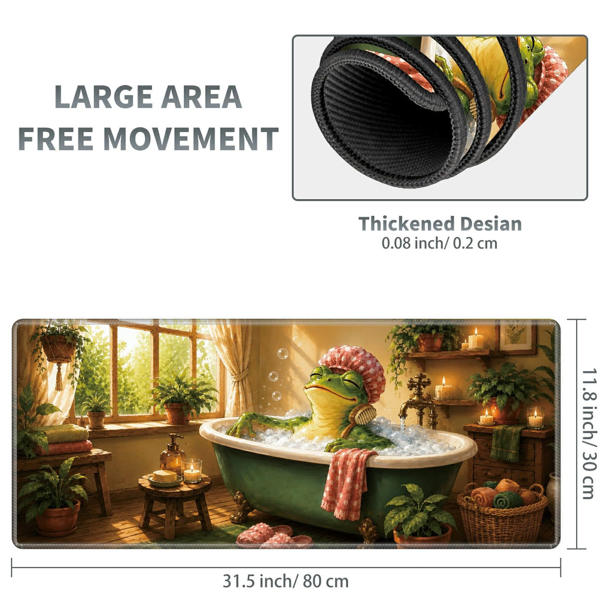 Bubble Bath Frog Large Mouse Pad, 31.5 x 11.8 in Extended Desk Mat