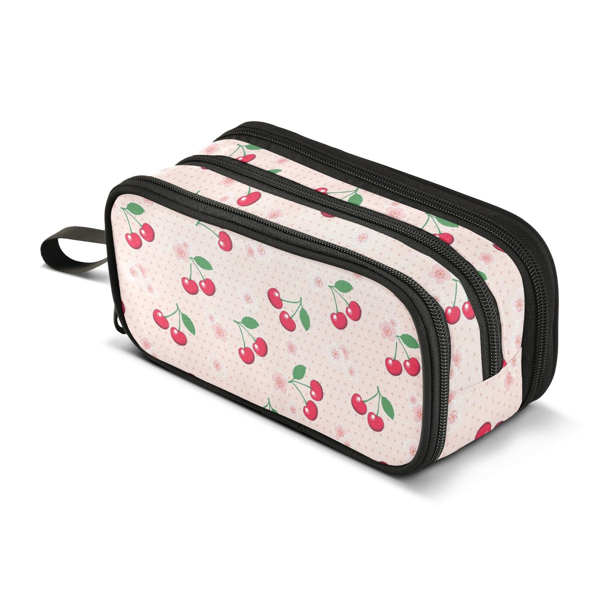 Sletend Pencil Case Cherry Flowers Print 3 Compartments Pencil Pouch