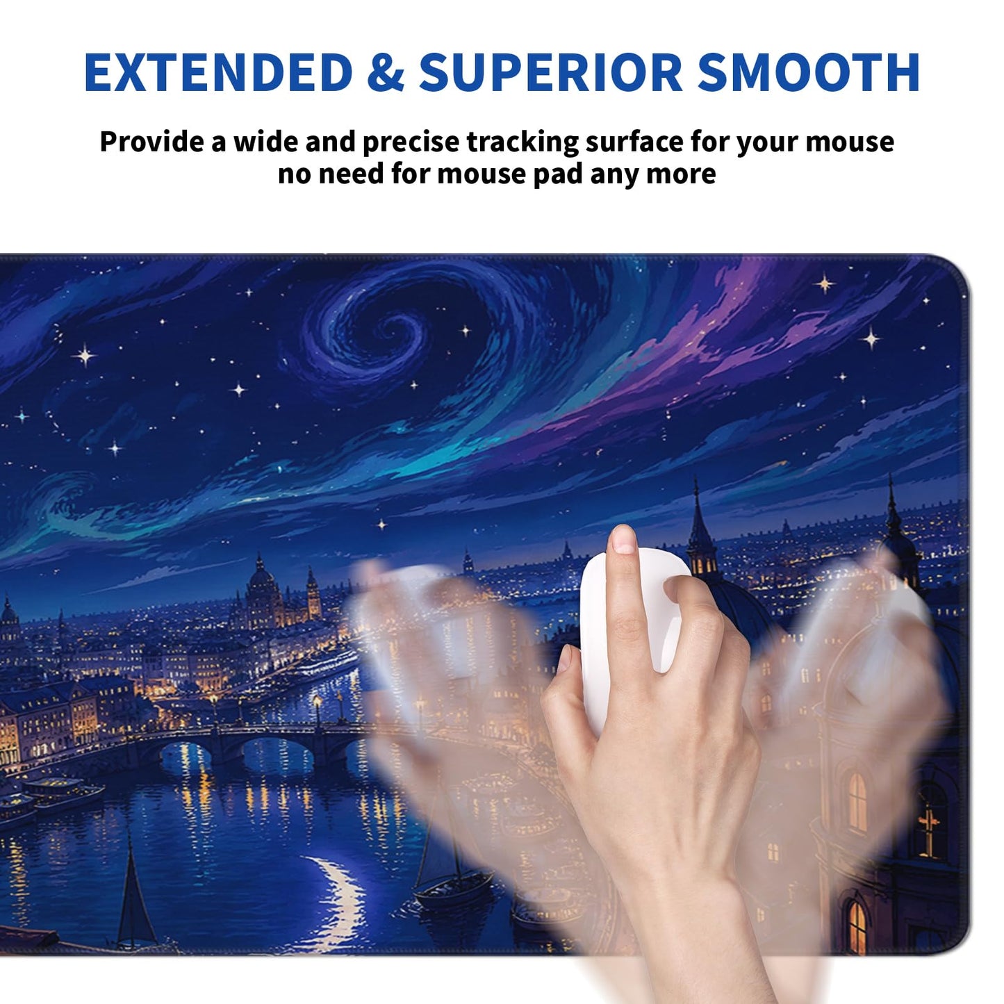 Starry Night Cat Mouse Pad Desk Mat XL Extended Large Gaming Desk Pad Mousepad, Oil Painting Art