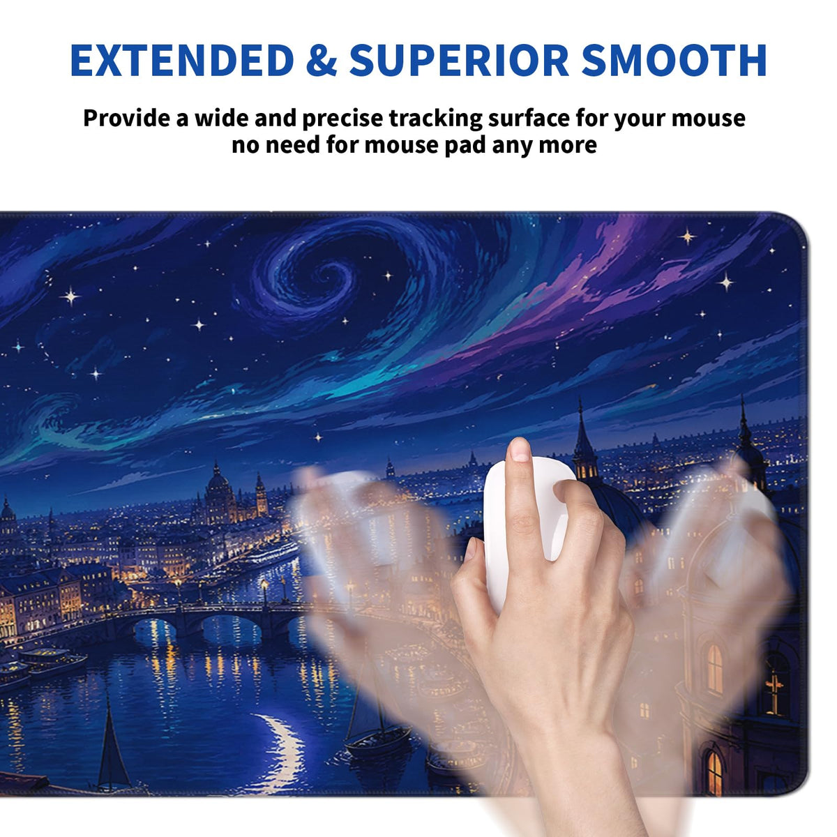 Starry Night Cat Mouse Pad Desk Mat XL Extended Large Gaming Desk Pad Mousepad, Oil Painting Art