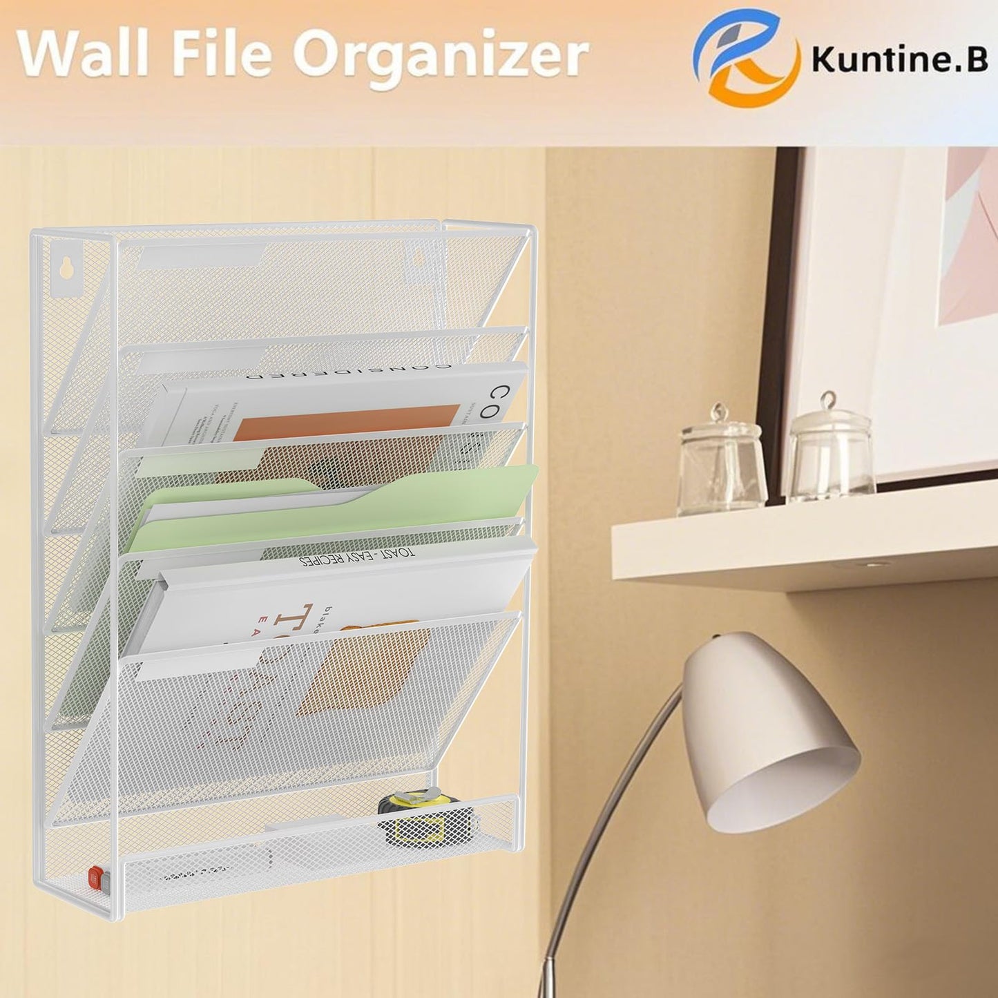 Kuntine.B Wall File Organizer Office Hanging Magazine Holder Wall File Organizer for Office Home