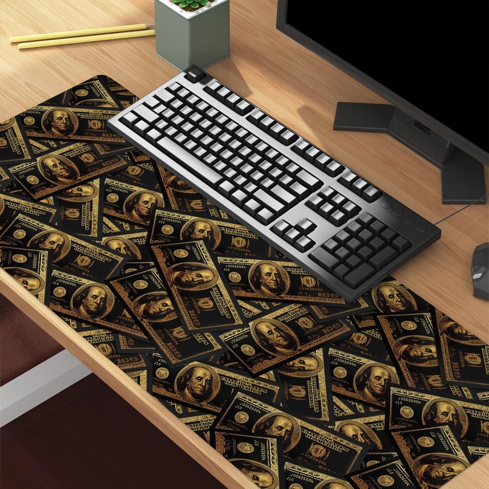 Reateforin Black Money Rectangle Mouse Pad Non Slip Rubber Base 31.5"x15.7" Gaming Keyboard and