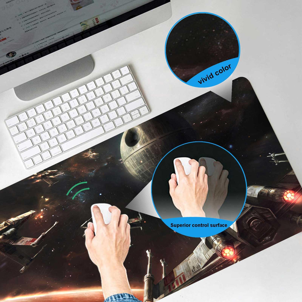 XXL Large Gaming Mouse Pad,Mousepad with Stitched Edge Frame & Non-Skid Rubber Base,Desk Mat for