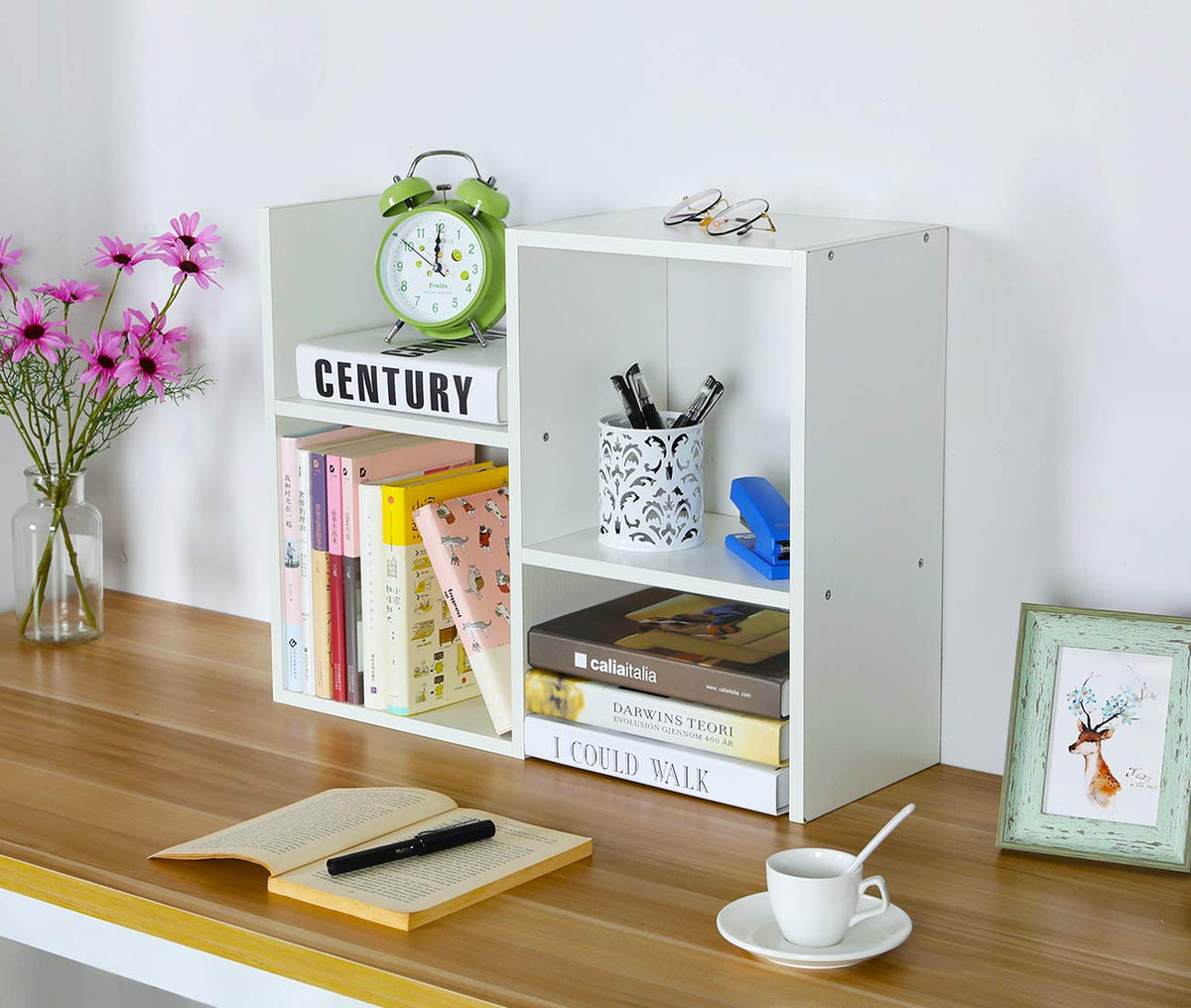 PAG-Mass Desktop Bookshelf Freestanding Wooden Countertop Bookcase Accessories Organizer Display