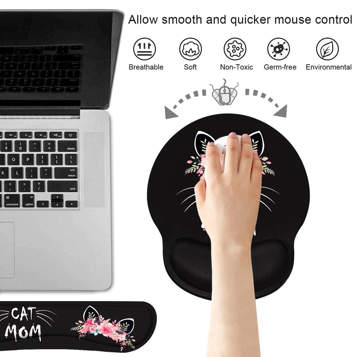 Keyboard Wrist Rest and Mouse Pad Wrist Support Set with Coasters, Non-Slip PU Base Ergonomic