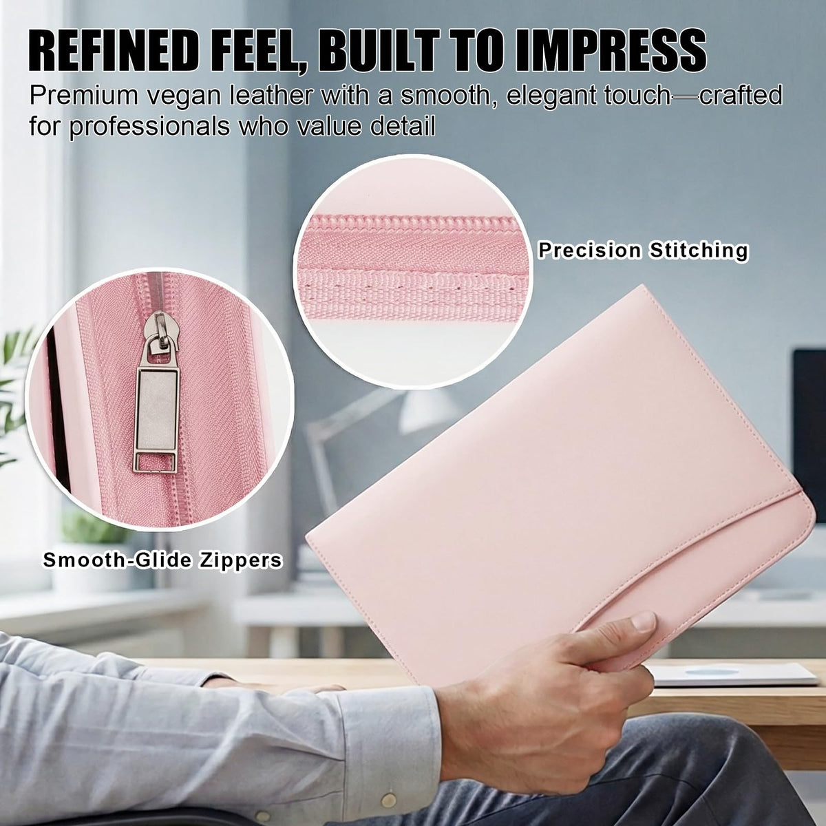 OOWOLF Padfolio Portfolio Folder, PU Leather Professional with 1 inch 3 Ring Binder 8.5 x 11 Letter