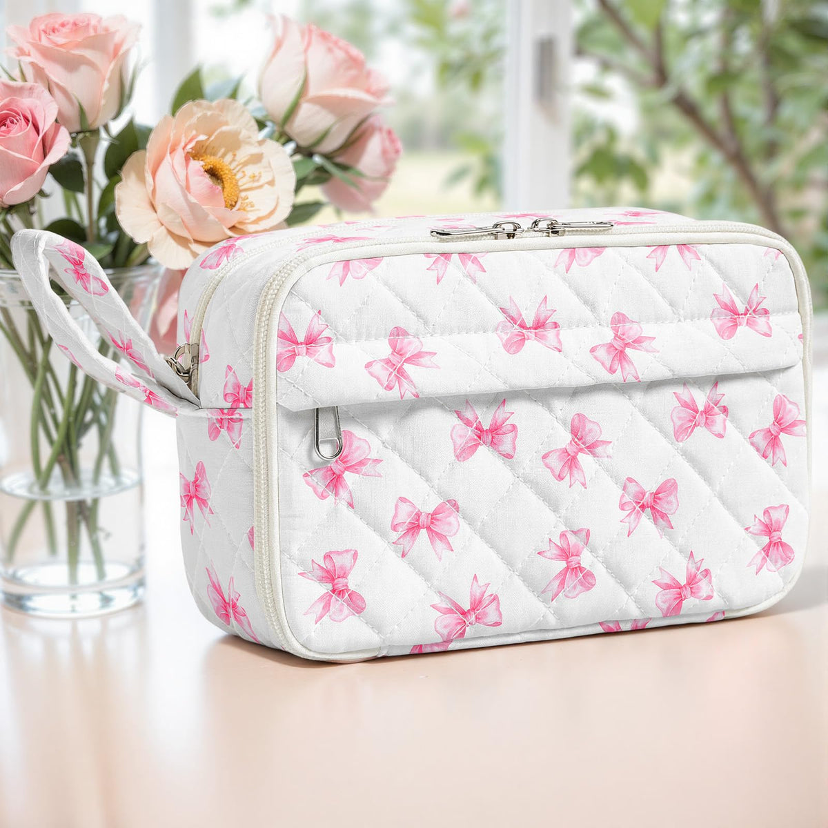 WOBAGMEN Quilted Pencil Pouch for Girls Women, Large Pencil Case Pouch with Compartments Cute