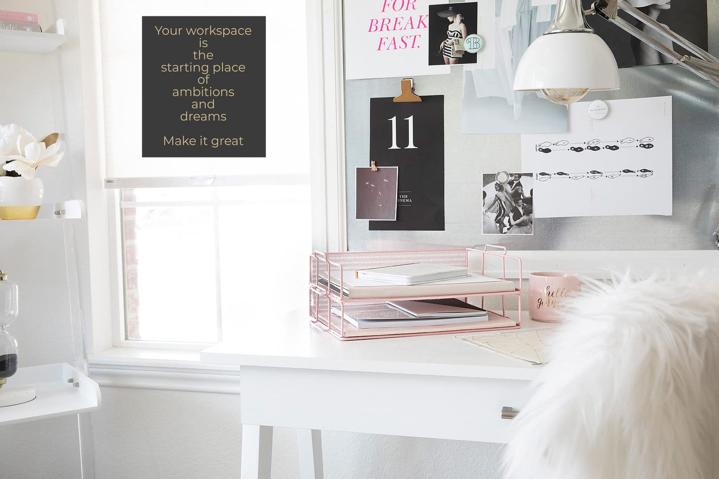 BLU MONACO | Paper Tray Stackable Pink Mesh Set of 2 | Stackable File Trays for Desk Organization |