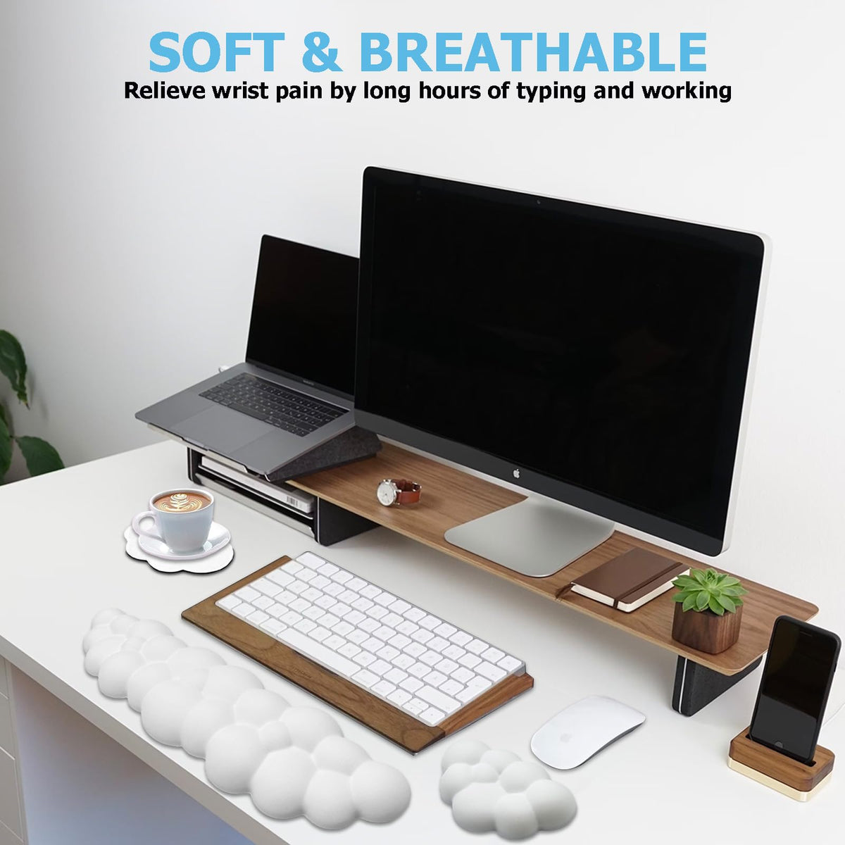 Cloud Wrist Rest Keyboard, Ergonomic Keyboard Wrist Rest Pad Set, White