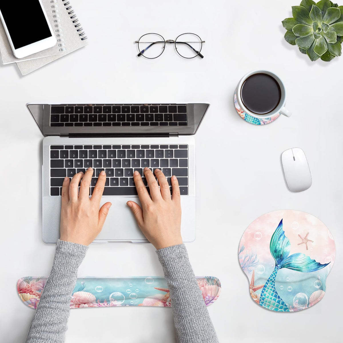 Britimes Ergonomic Mouse Pad Set with Wrist Rest, Mermaid Deep