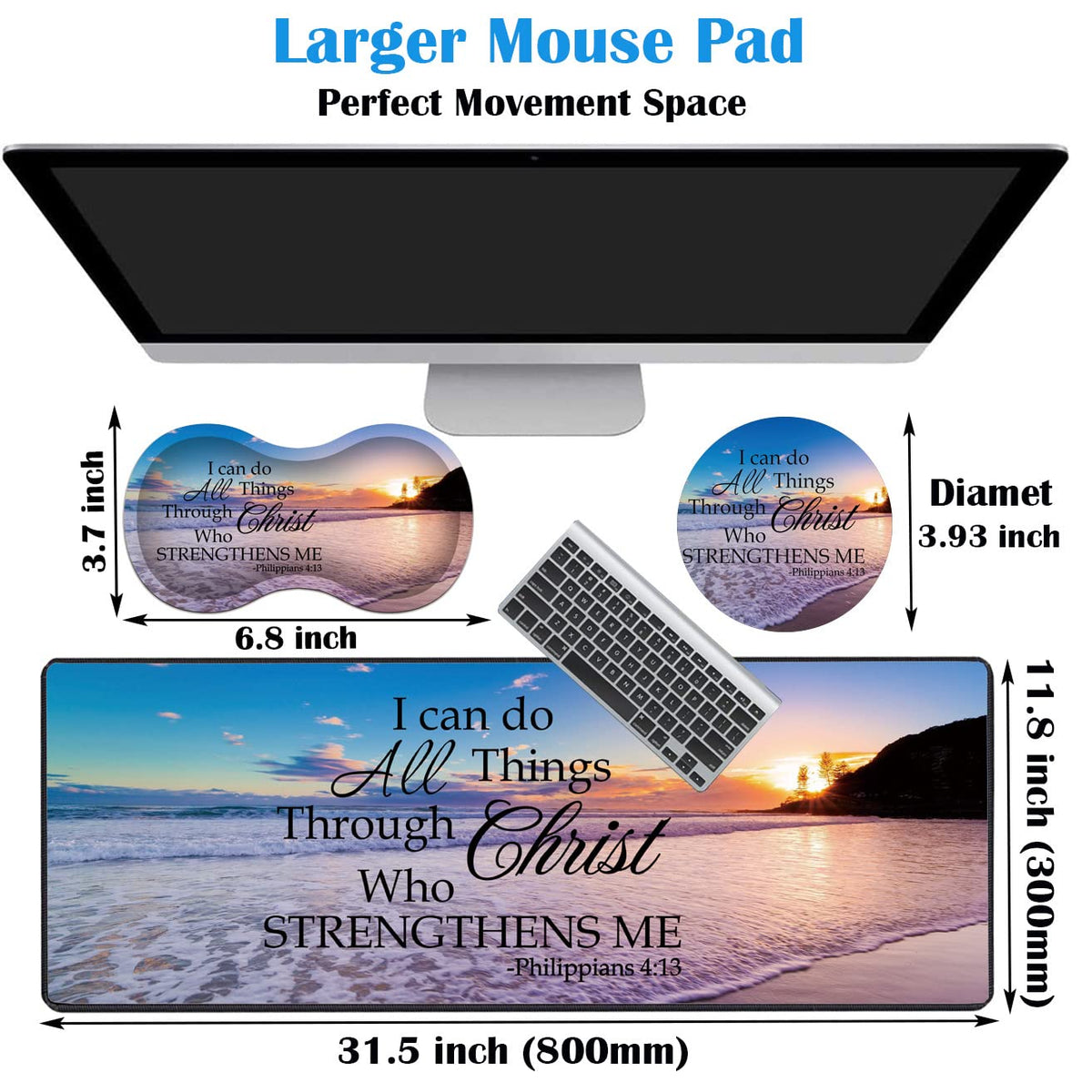 3 Piece Mouse Pad Set with Stitched Edge Large Anti-Slip Mouse Pad Desk Pad Keyboard Pad + Wrist
