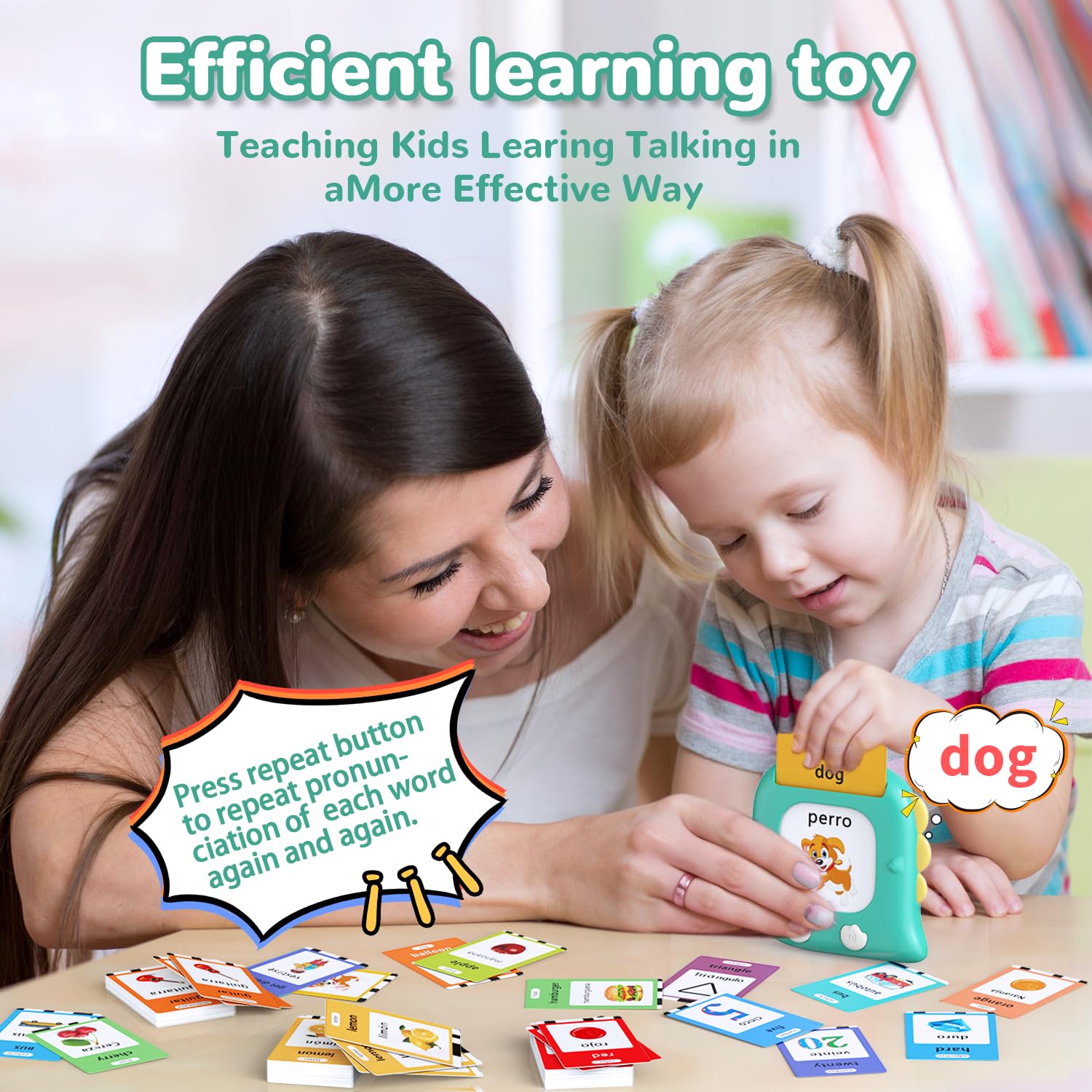 Kidzdo 520 Words Spanish English Talking Flashcards for 3 4 5 6 Years Old Boys and Girls, Green